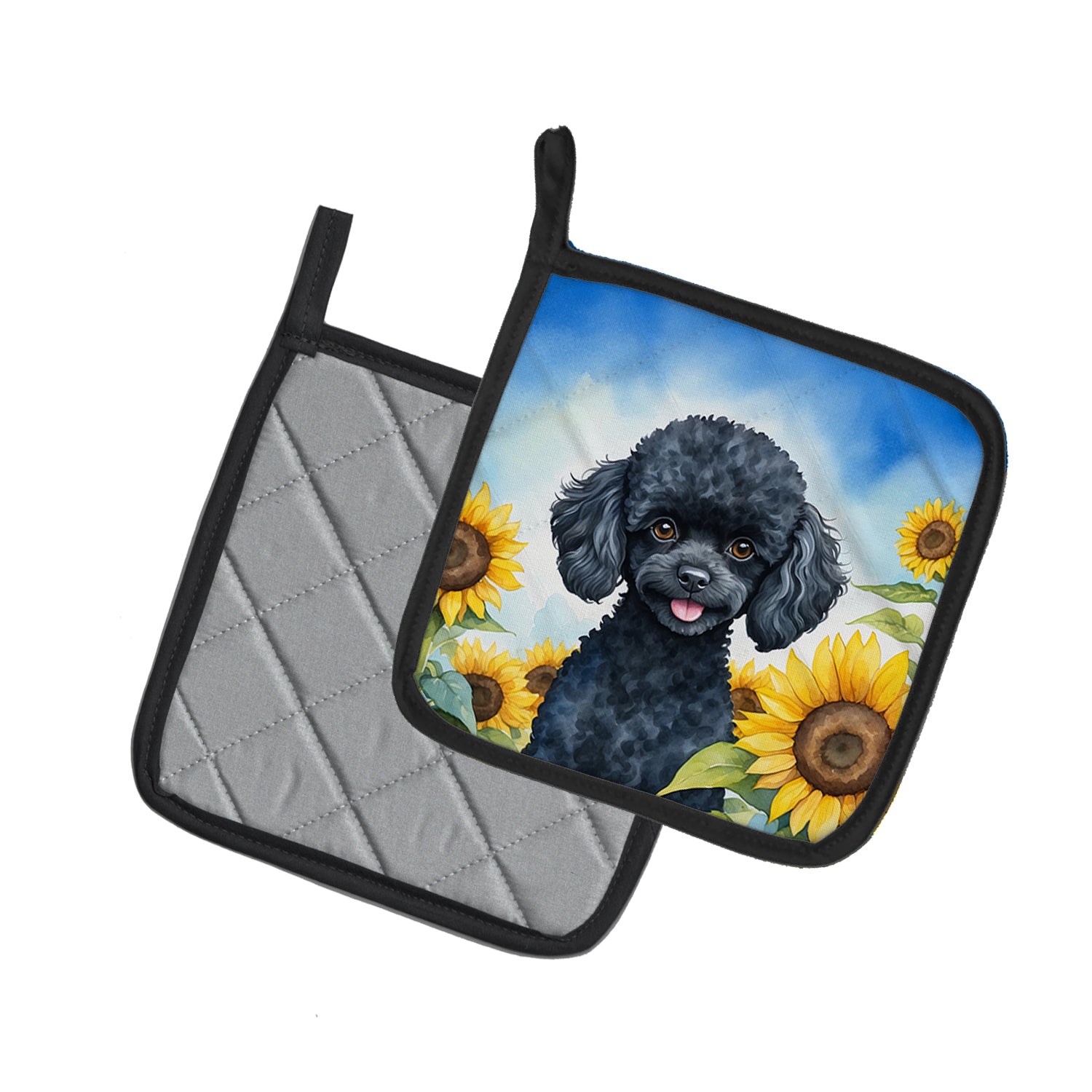 Black Poodle in Sunflowers Pair of Pot Holders