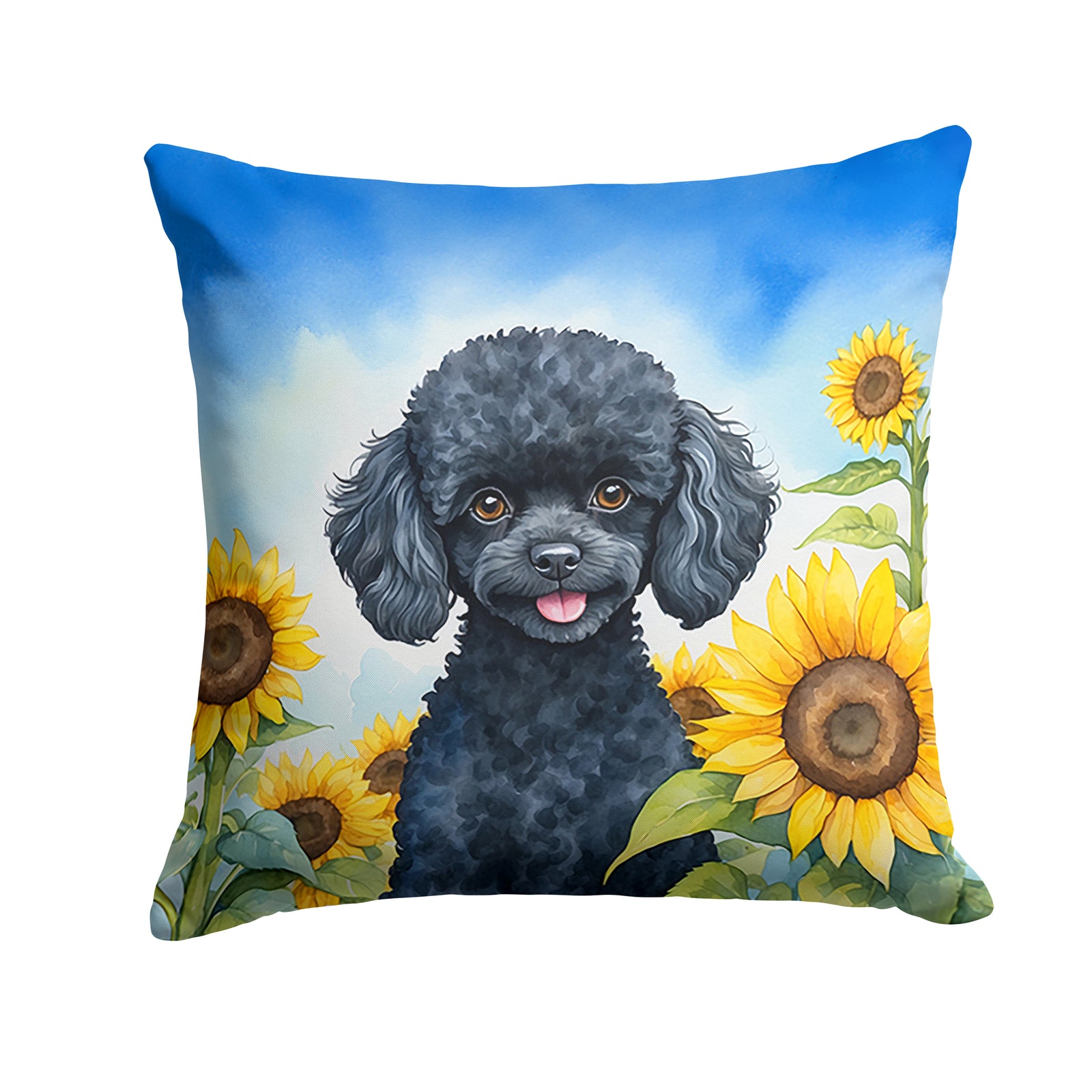 Buy this Black Poodle in Sunflowers Throw Pillow