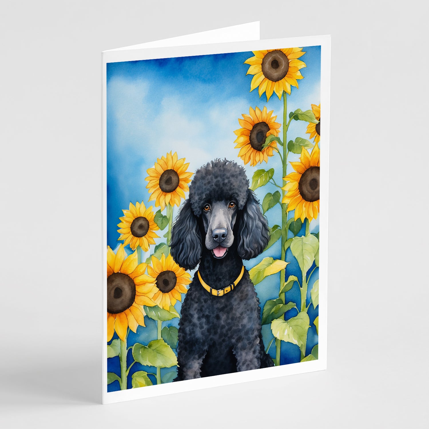 Buy this Black Poodle in Sunflowers Greeting Cards Pack of 8