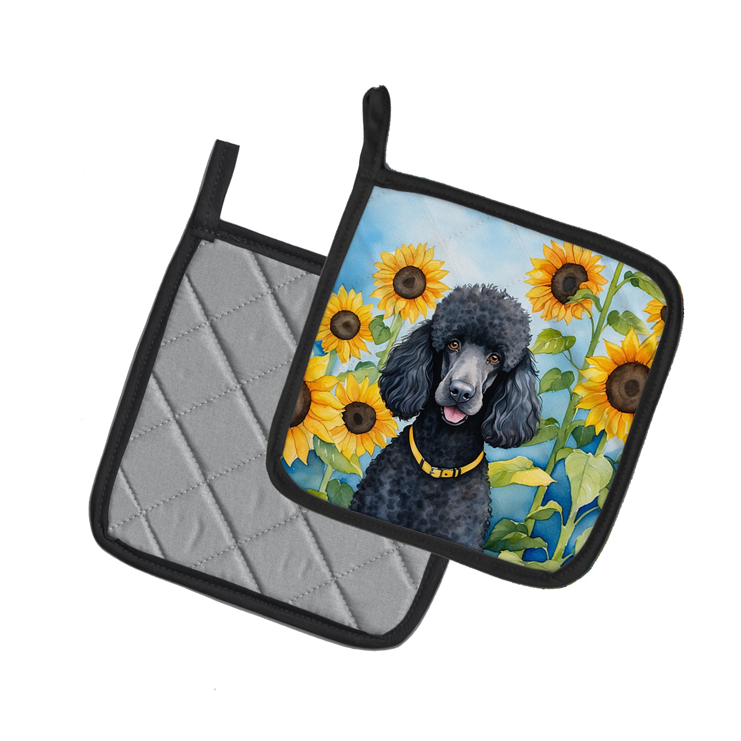 Black Poodle in Sunflowers Pair of Pot Holders
