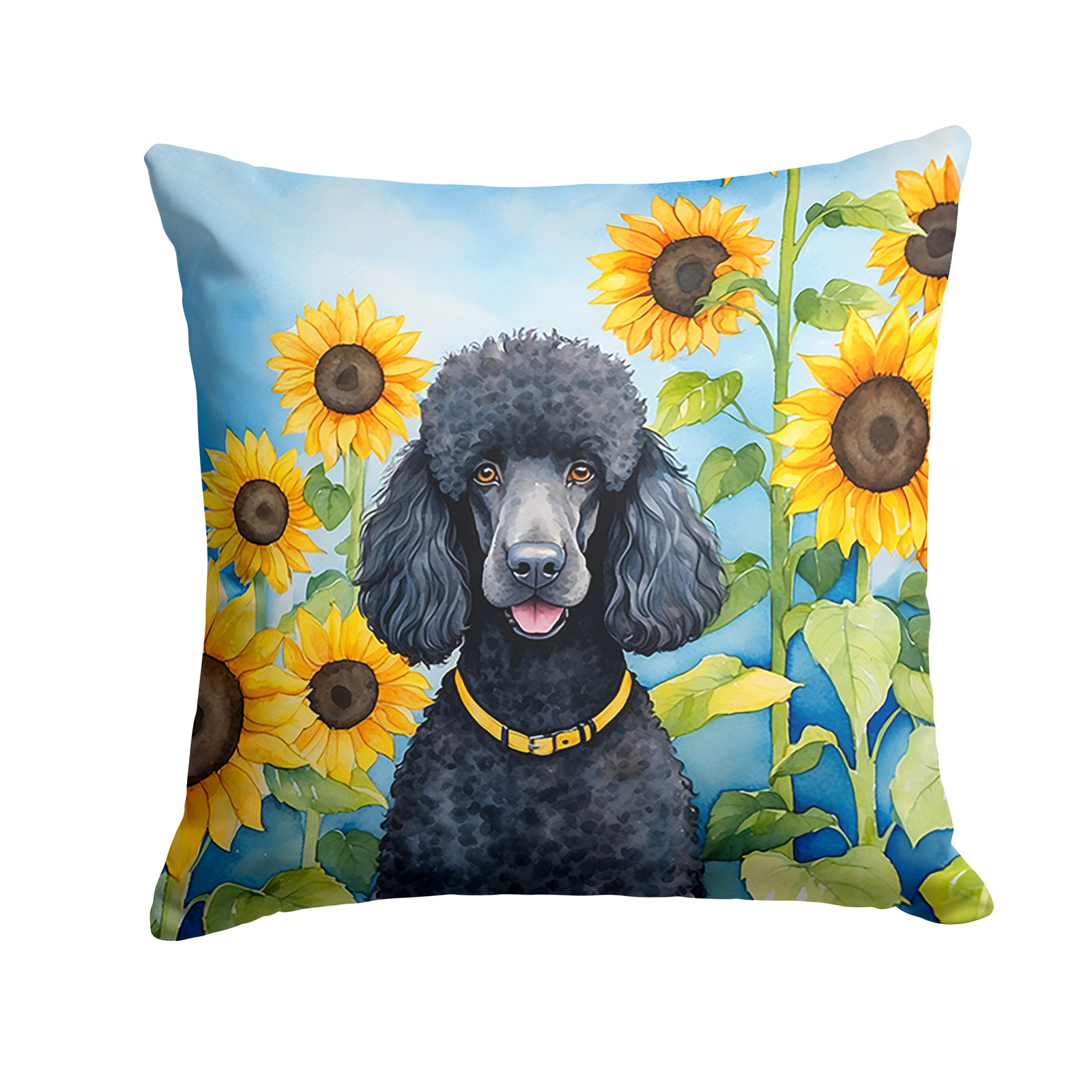 Buy this Black Poodle in Sunflowers Throw Pillow