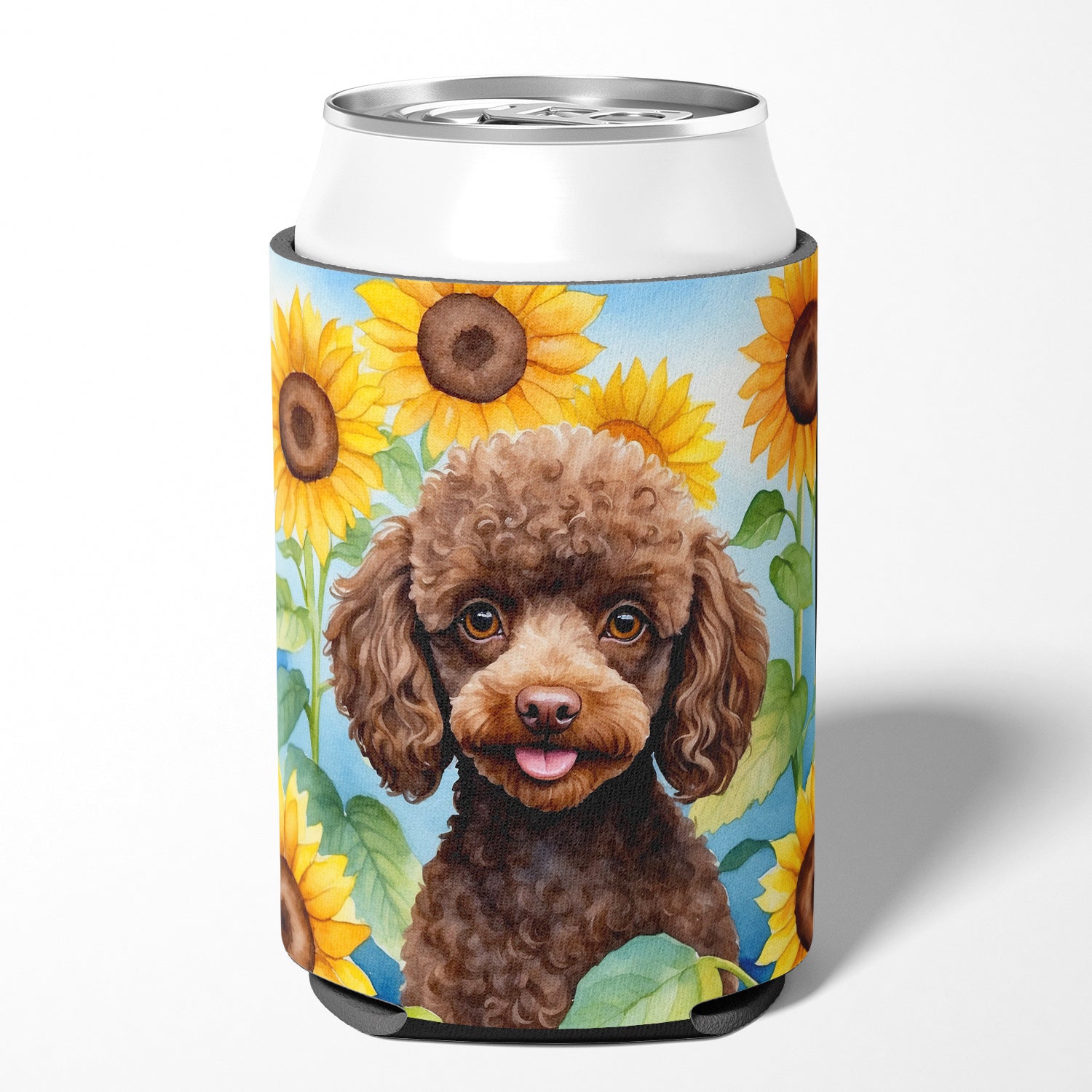 Chocolate Poodle in Sunflowers Can or Bottle Hugger