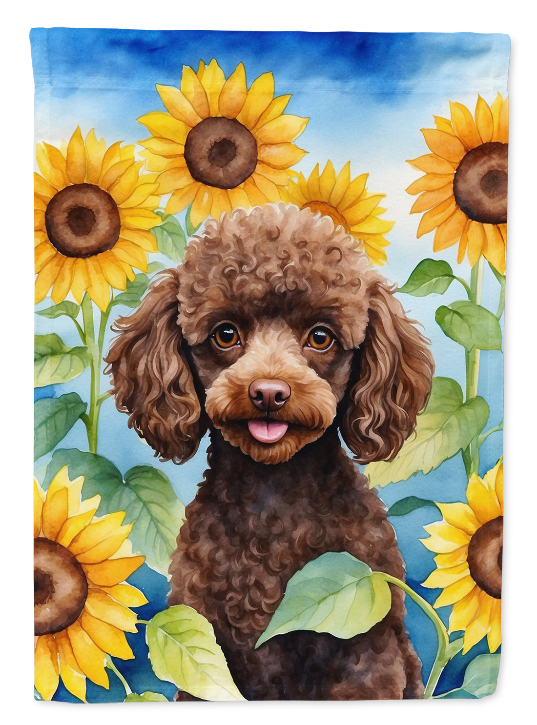 Buy this Chocolate Poodle in Sunflowers House Flag