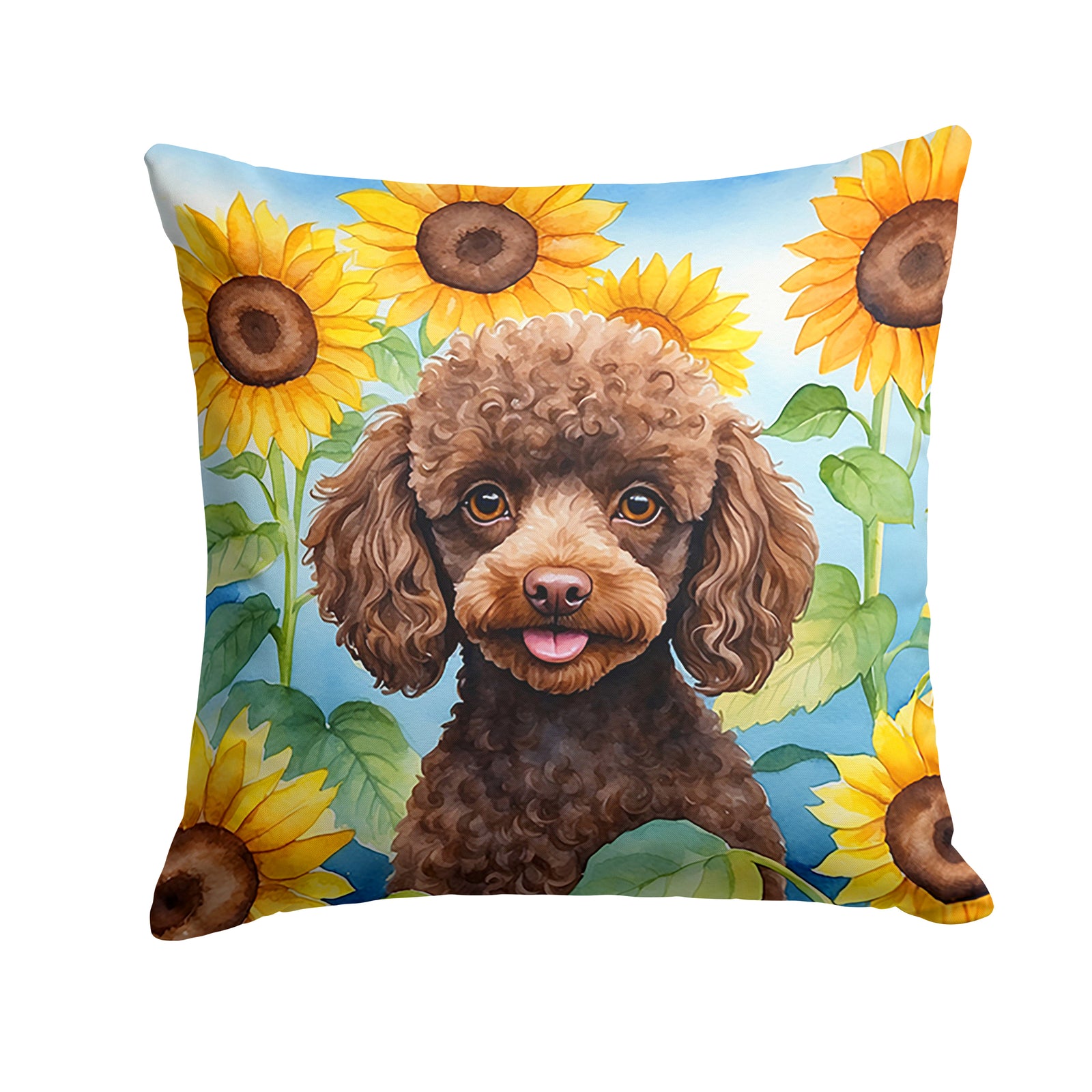 Buy this Chocolate Poodle in Sunflowers Throw Pillow