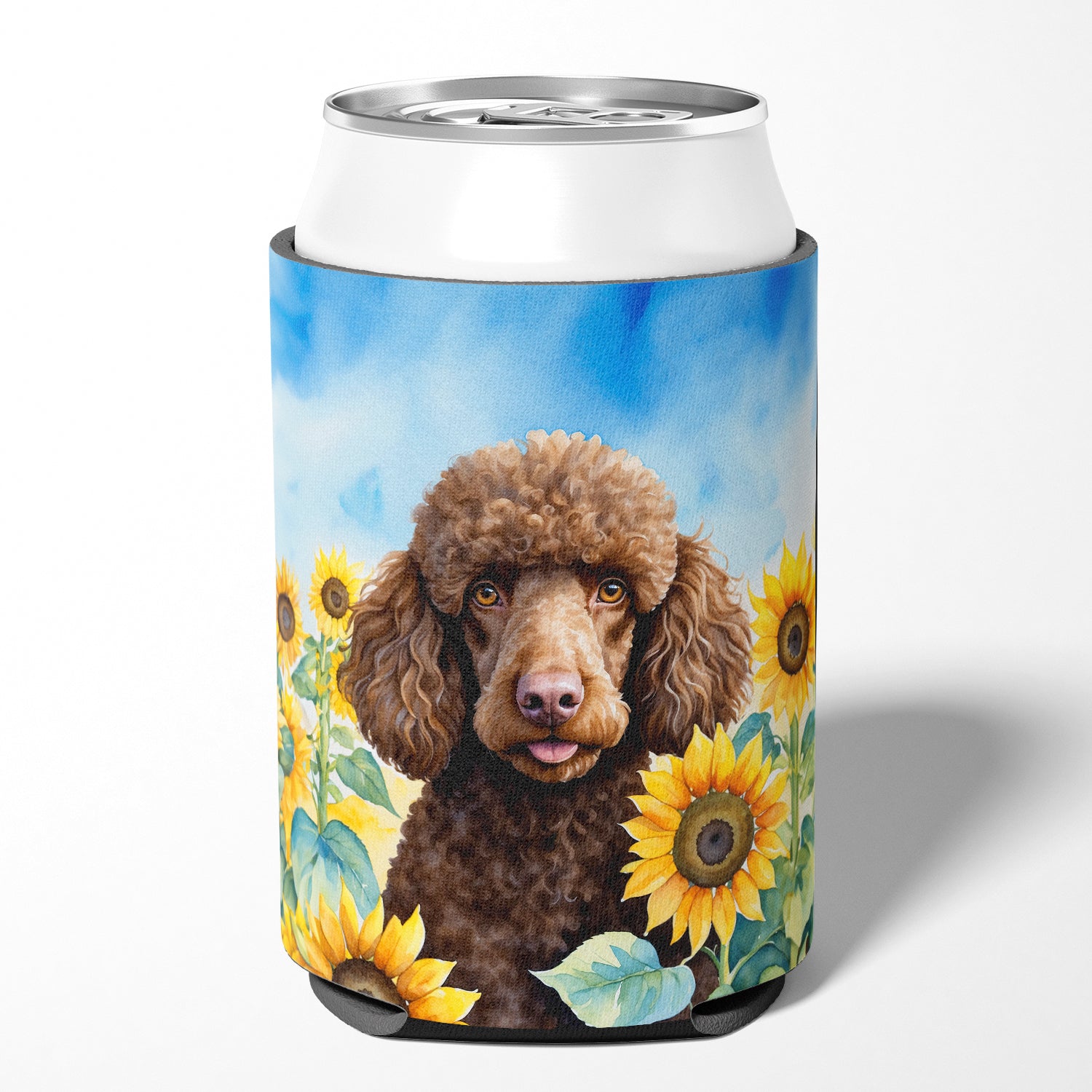 Chocolate Poodle in Sunflowers Can or Bottle Hugger