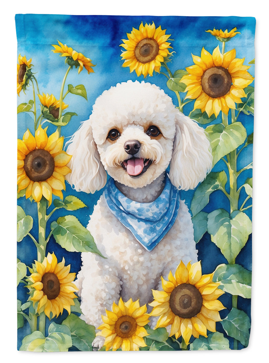 Buy this White Poodle in Sunflowers House Flag