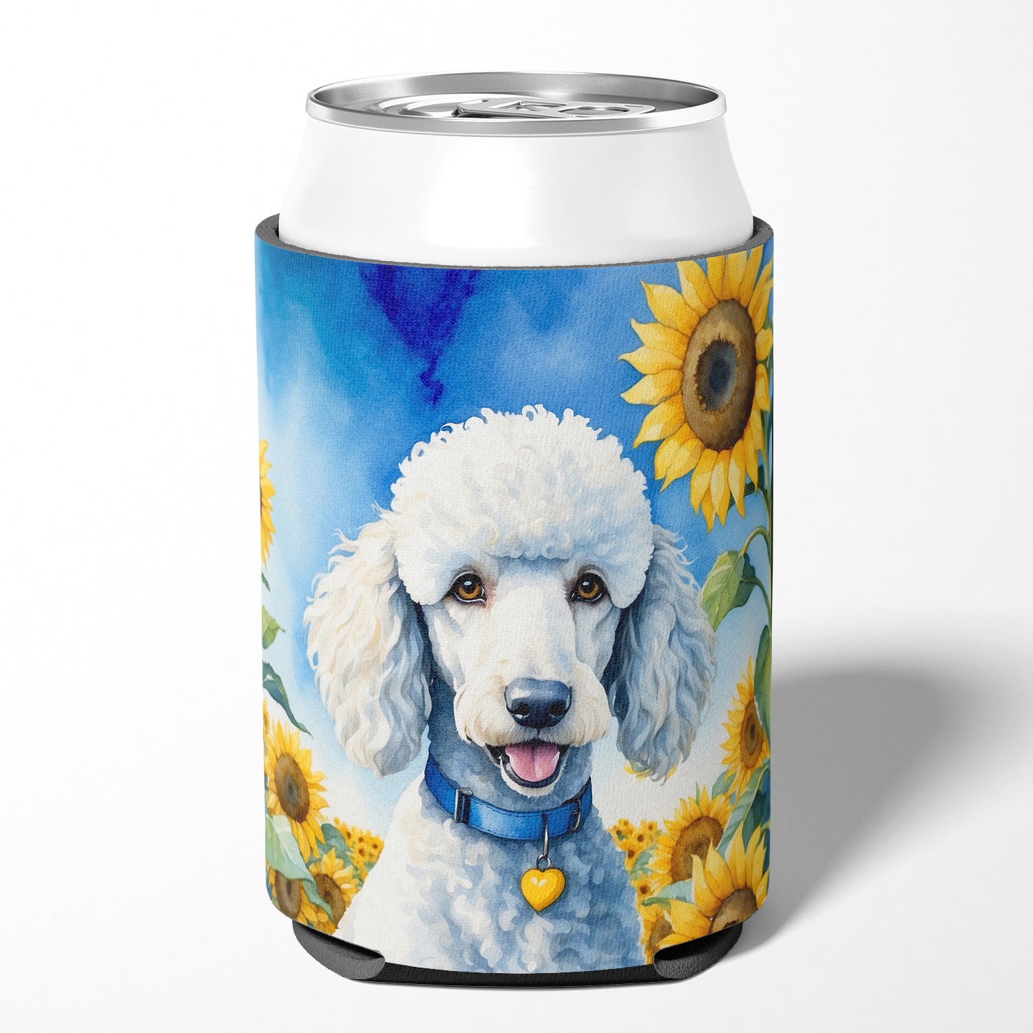 Buy this White Poodle in Sunflowers Can or Bottle Hugger