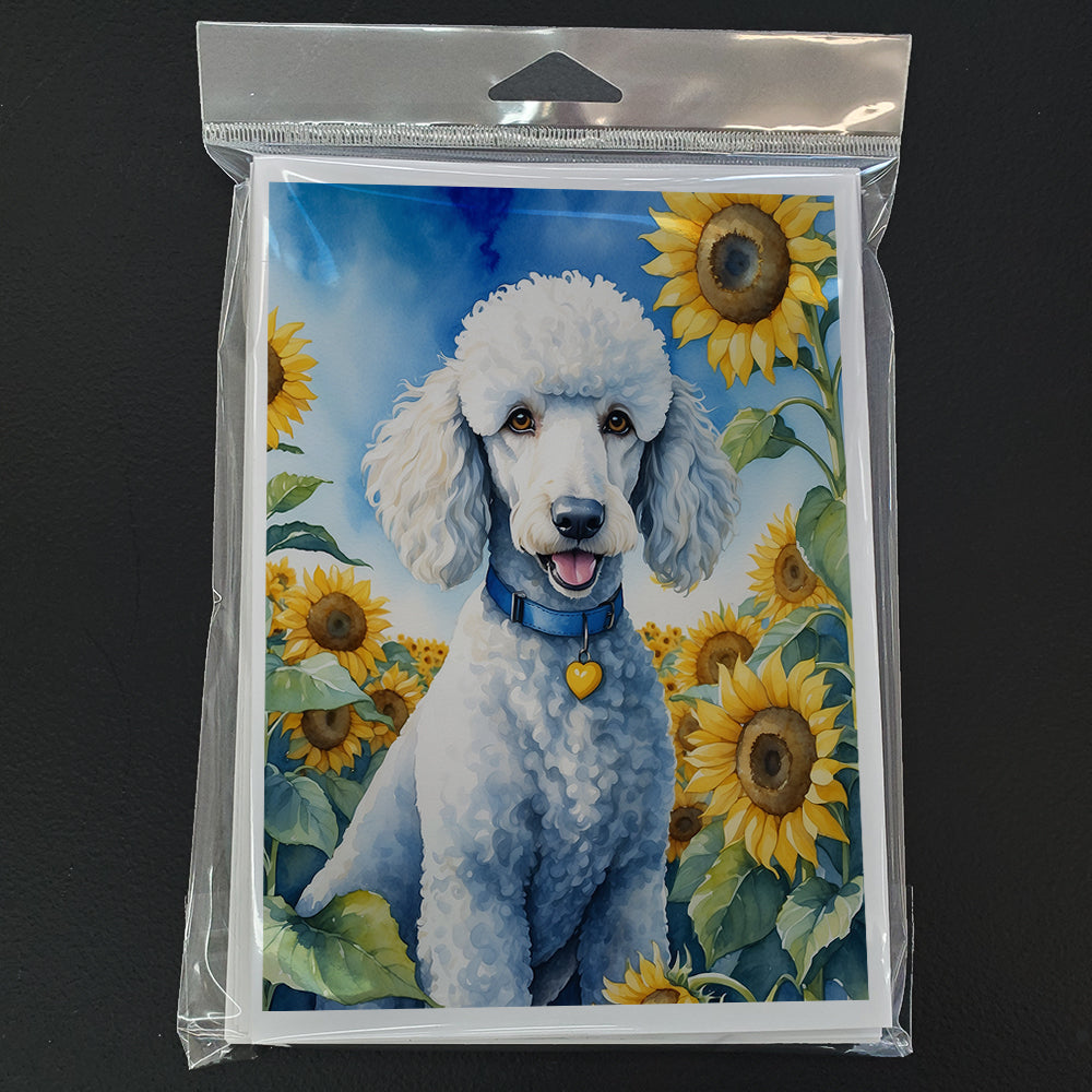 White Poodle in Sunflowers Greeting Cards Pack of 8
