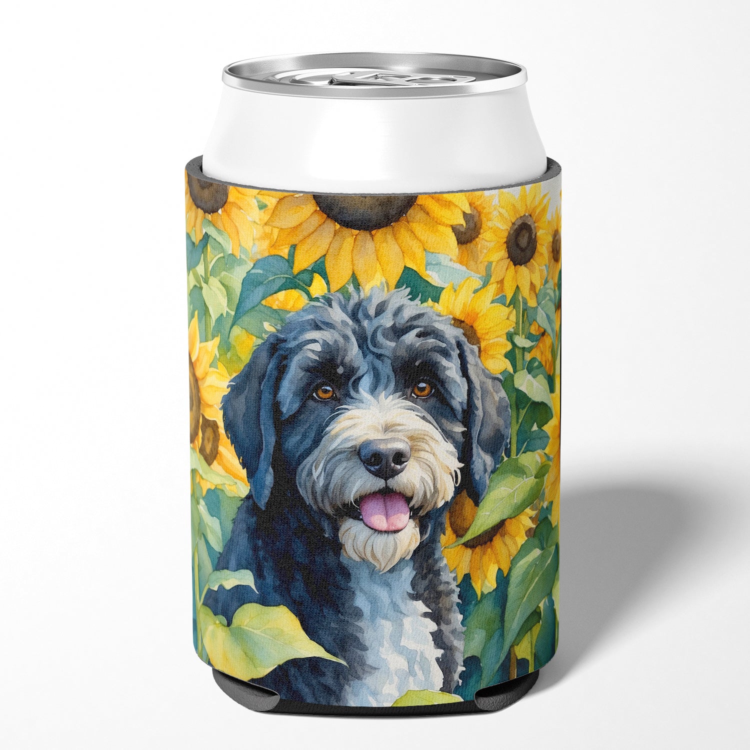 Buy this Portuguese Water Dog in Sunflowers Can or Bottle Hugger