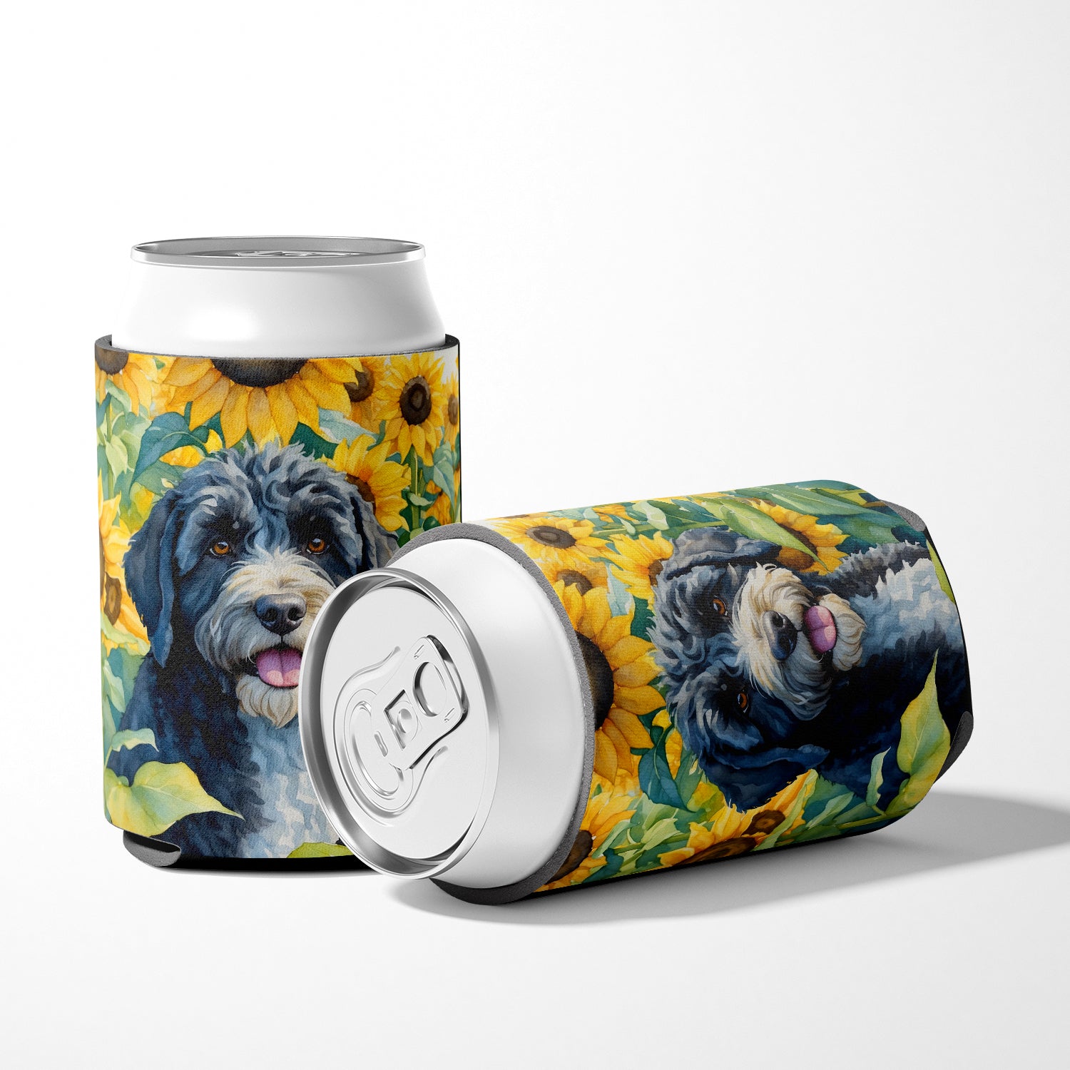 Portuguese Water Dog in Sunflowers Can or Bottle Hugger
