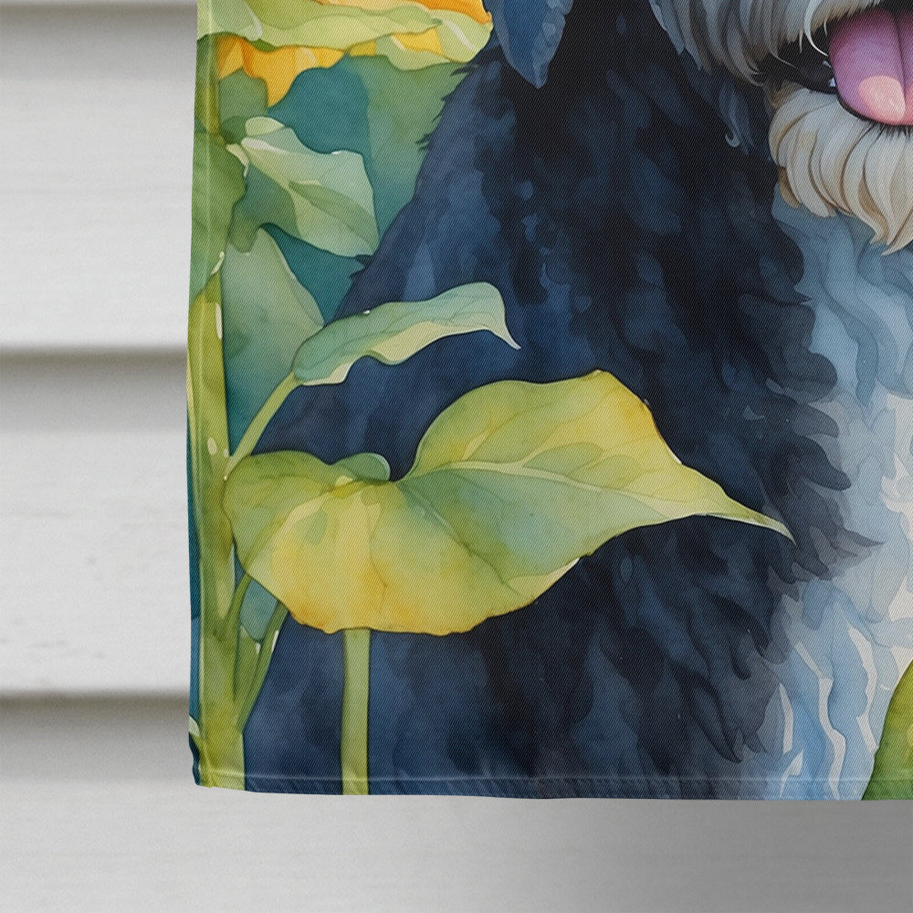 Portuguese Water Dog in Sunflowers House Flag