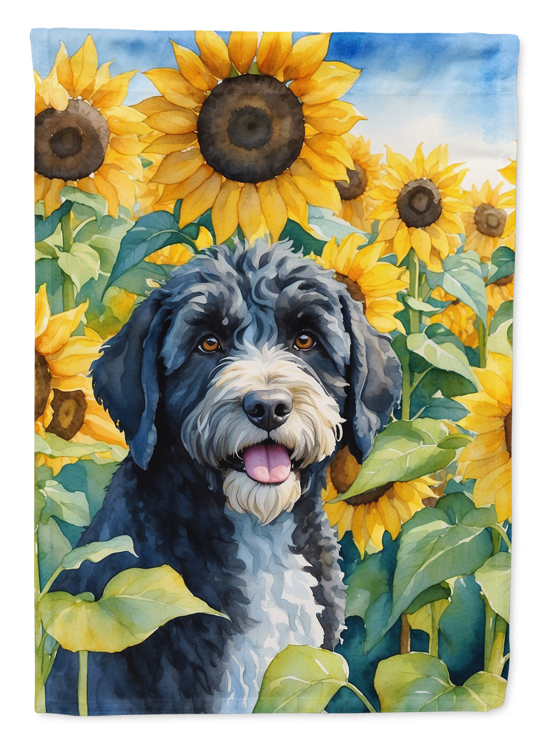 Buy this Portuguese Water Dog in Sunflowers Garden Flag