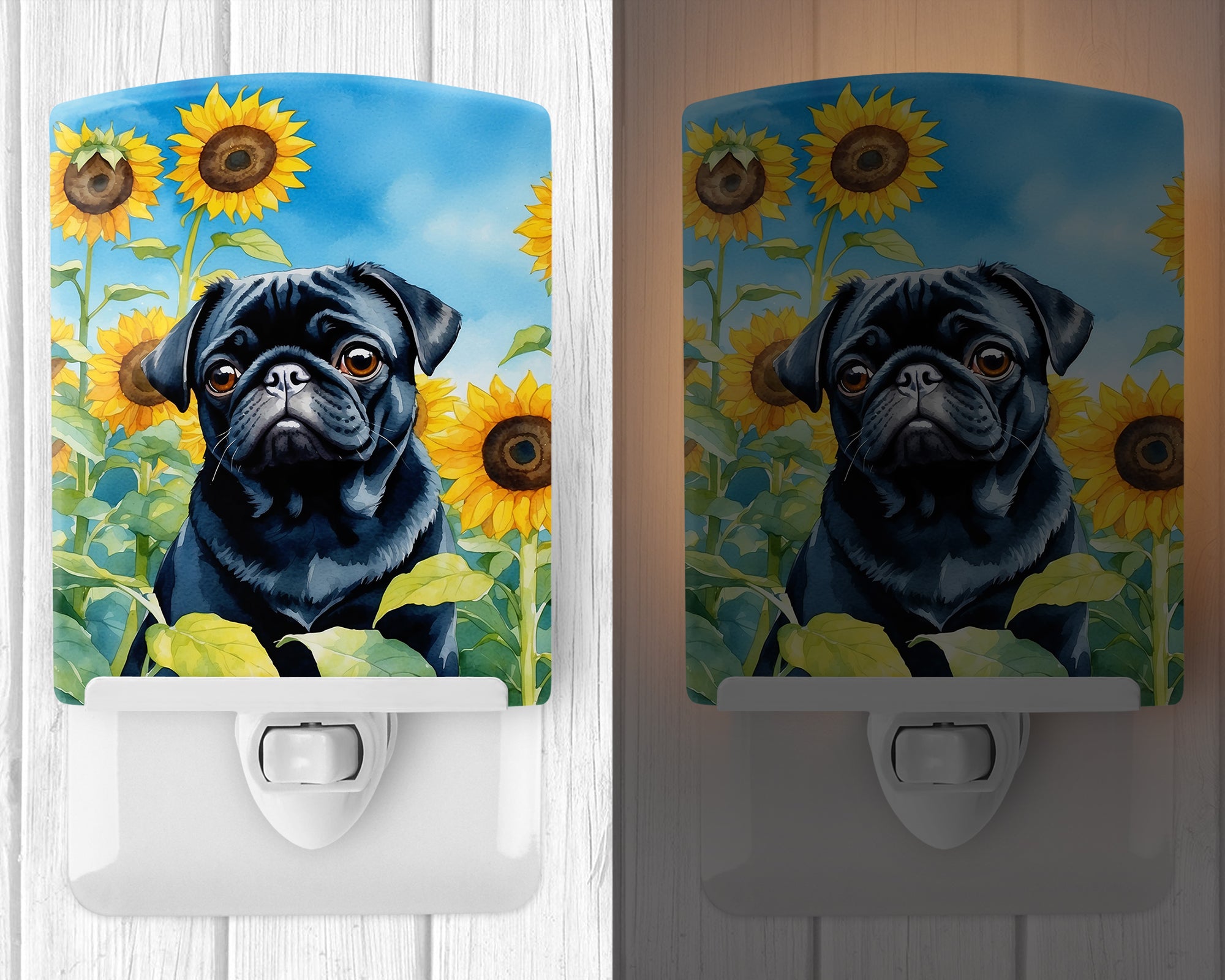 Pug in Sunflowers Ceramic Night Light