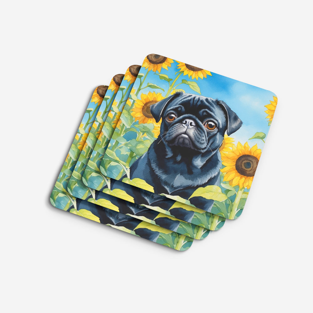 Pug in Sunflowers Foam Coasters