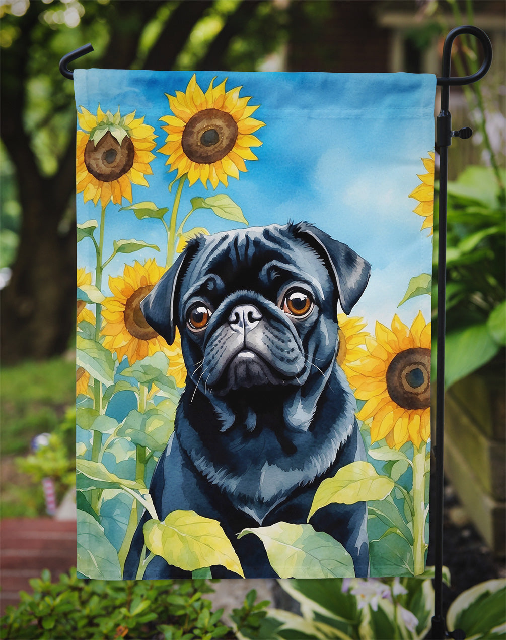 Pug in Sunflowers Garden Flag