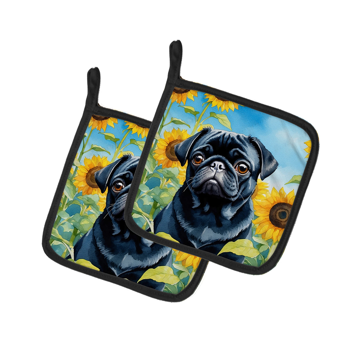 Buy this Pug in Sunflowers Pair of Pot Holders