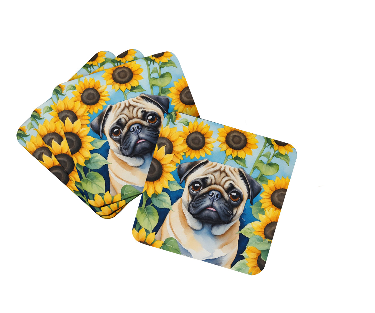 Buy this Pug in Sunflowers Foam Coasters