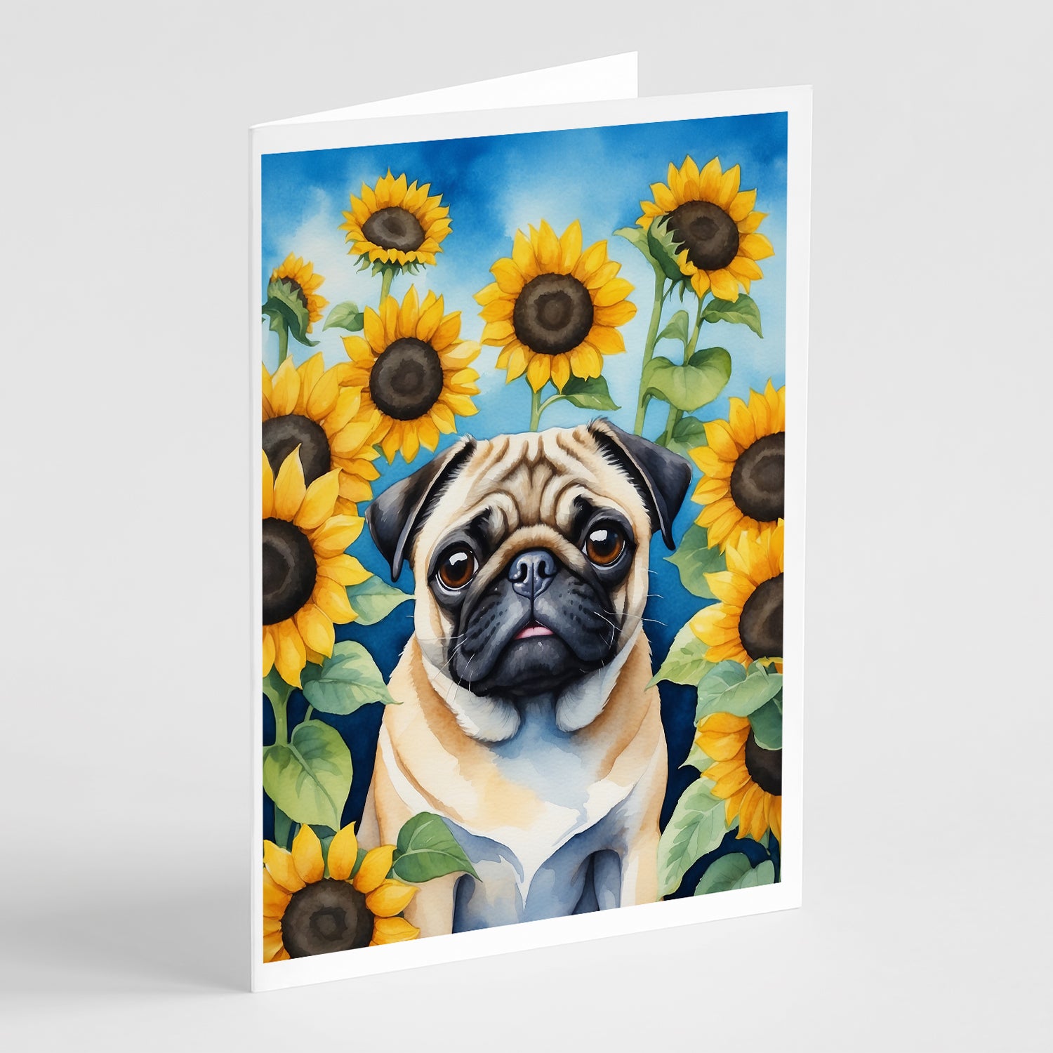 Buy this Pug in Sunflowers Greeting Cards Pack of 8