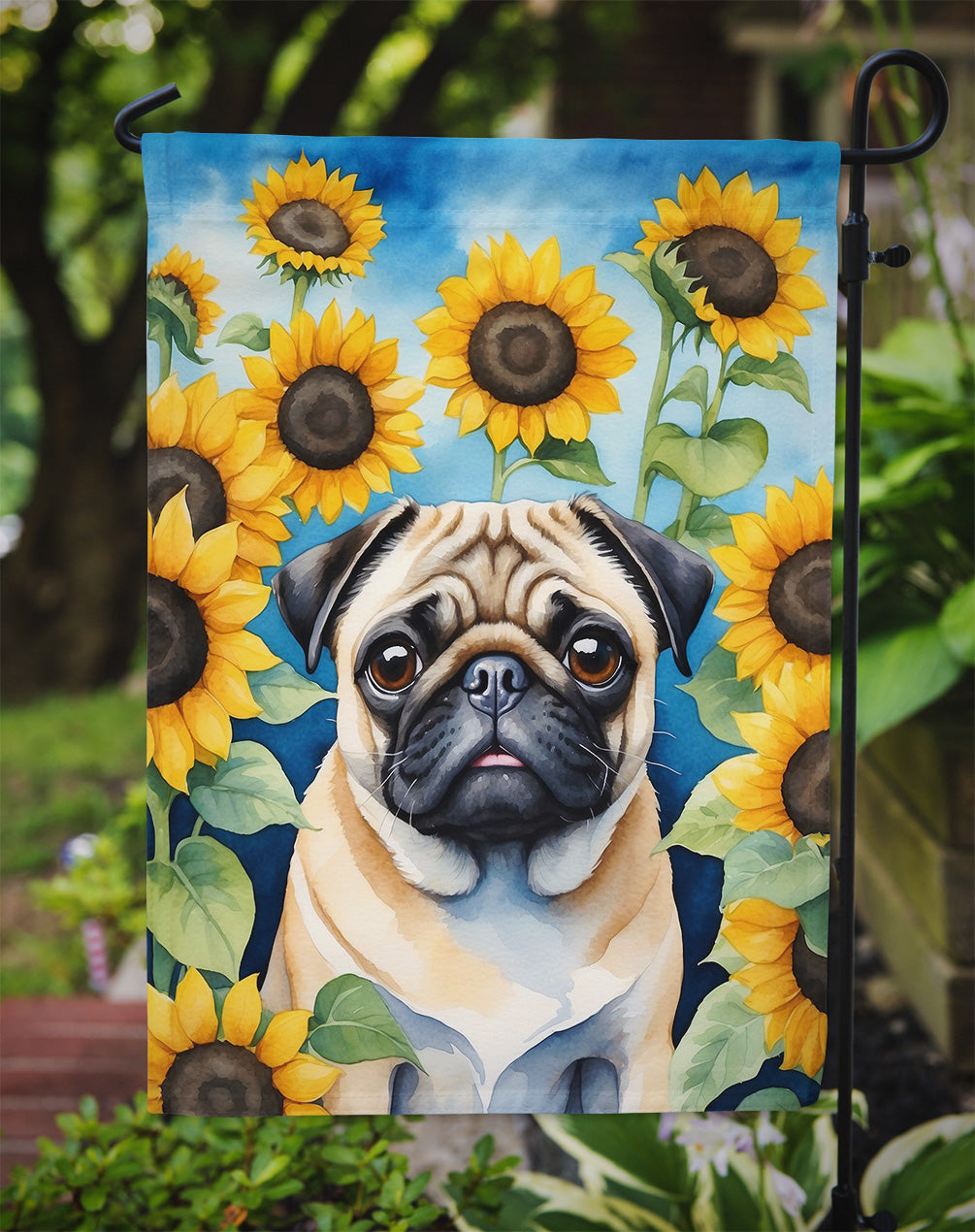 Pug in Sunflowers Garden Flag
