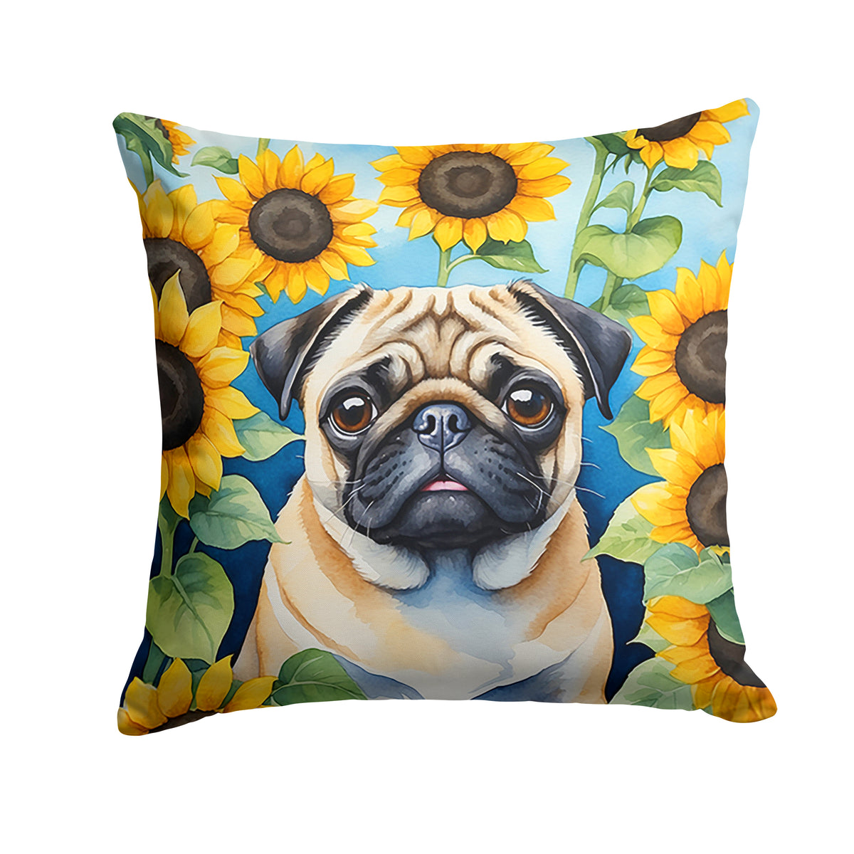 Buy this Pug in Sunflowers Throw Pillow