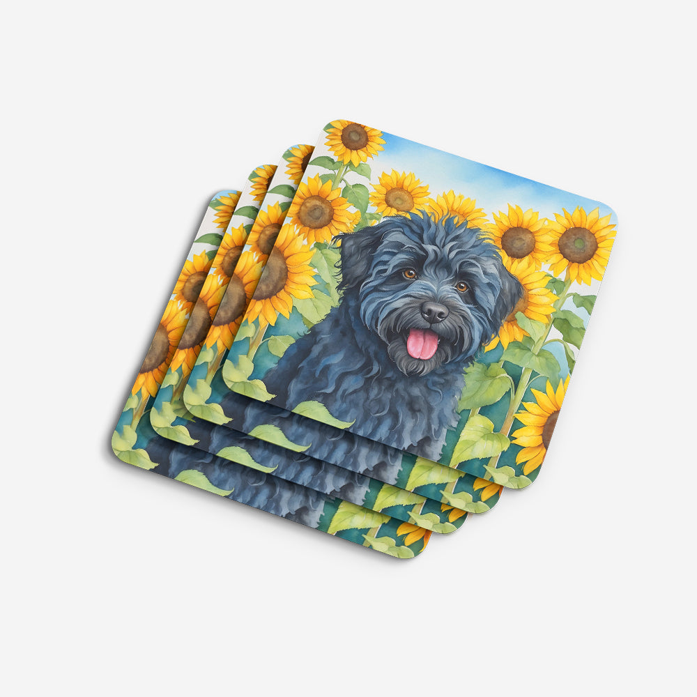 Puli in Sunflowers Foam Coasters
