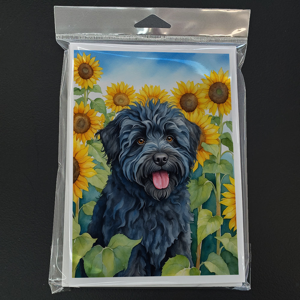 Puli in Sunflowers Greeting Cards Pack of 8