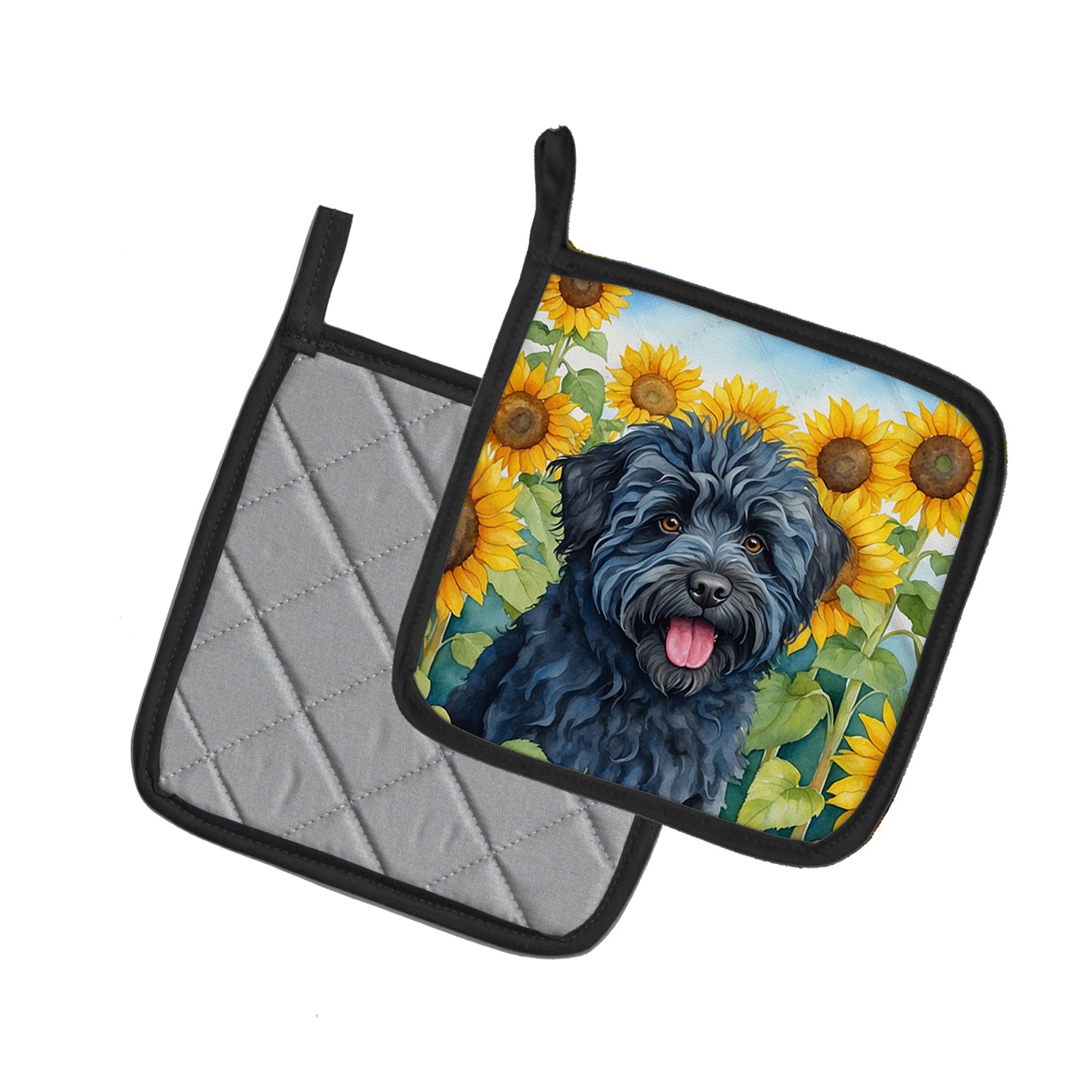 Puli in Sunflowers Pair of Pot Holders