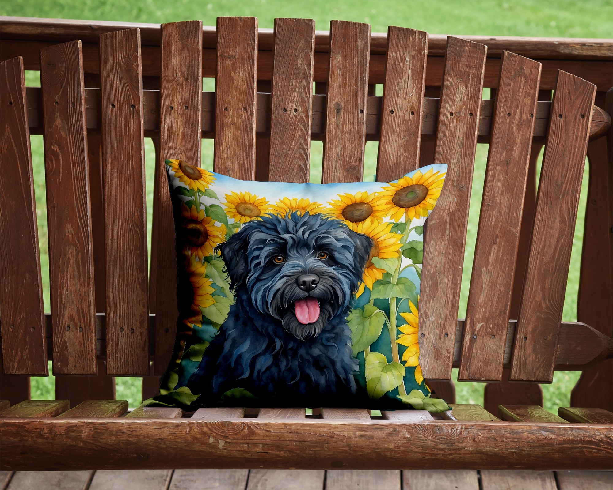 Buy this Puli in Sunflowers Throw Pillow