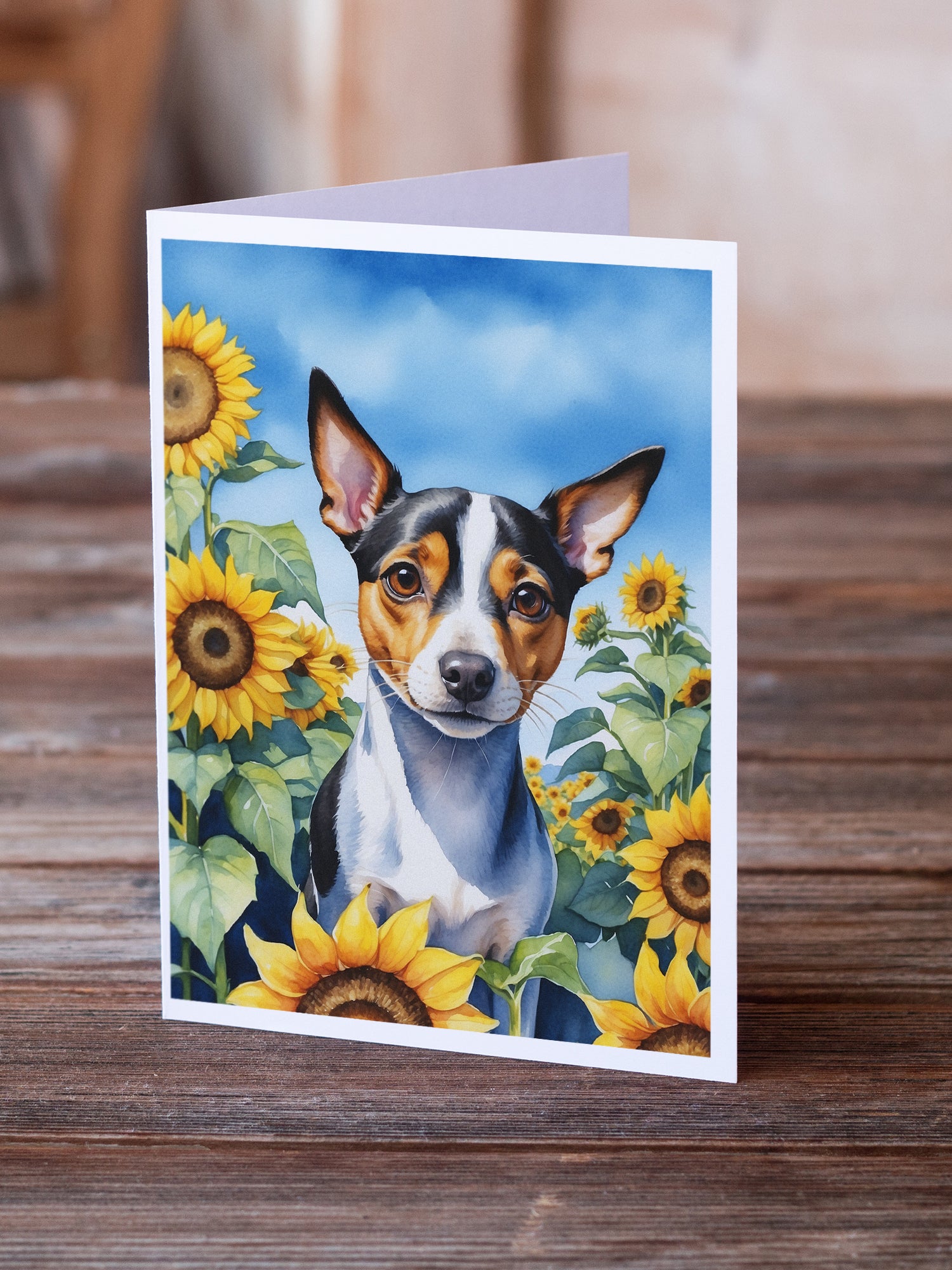 Rat Terrier in Sunflowers Greeting Cards Pack of 8