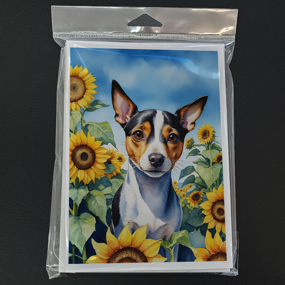 Rat Terrier in Sunflowers Greeting Cards Pack of 8