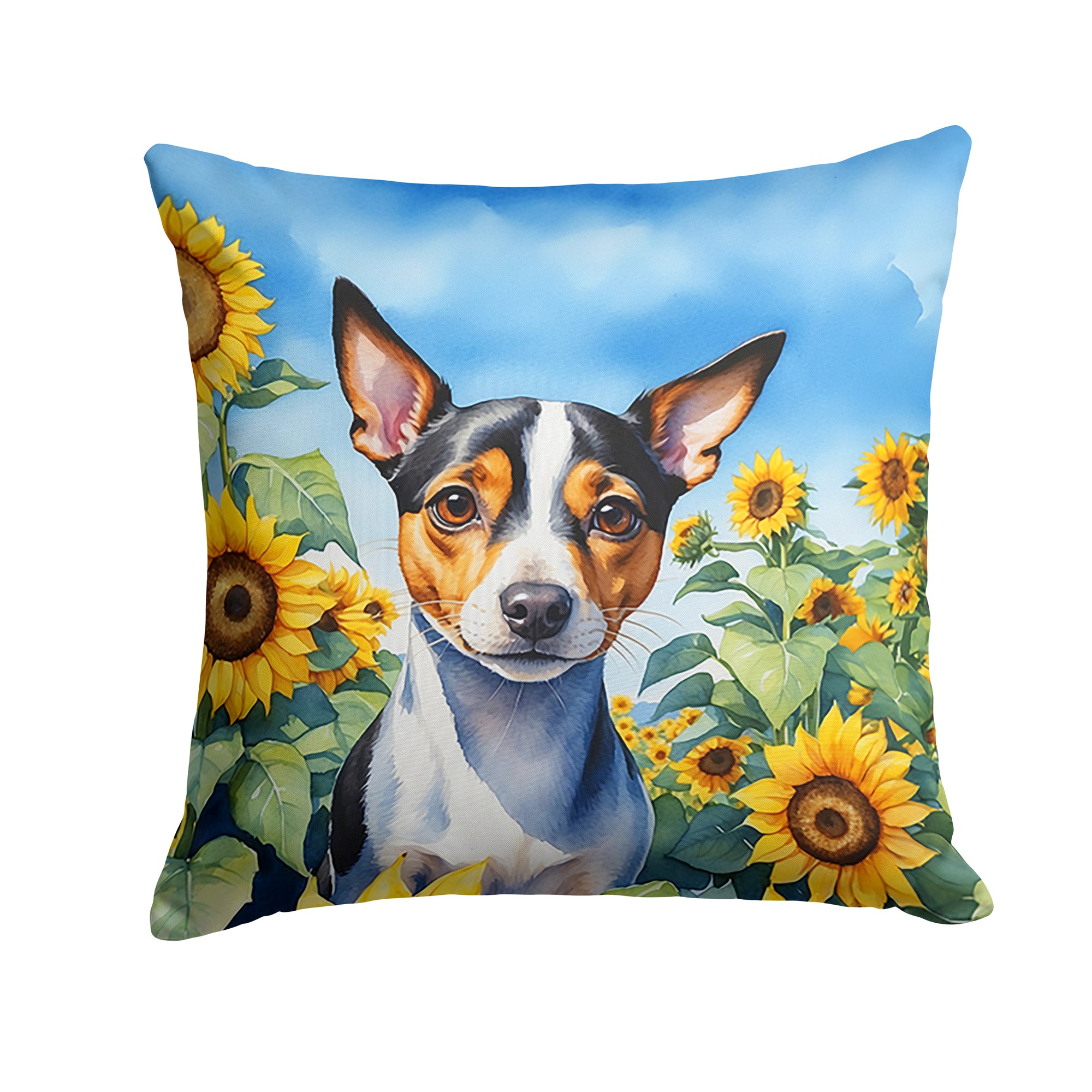 Buy this Rat Terrier in Sunflowers Throw Pillow