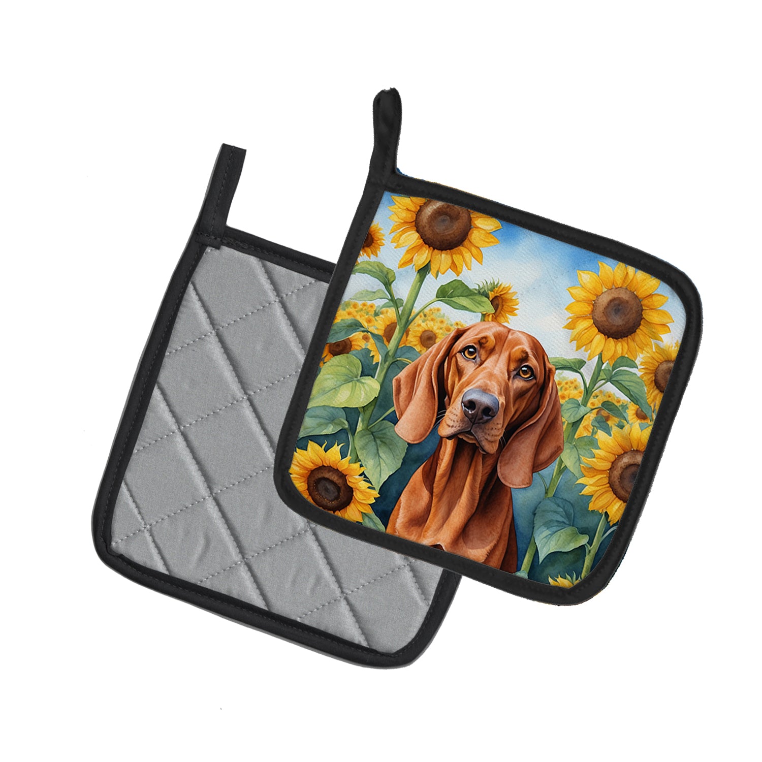 Redbone Coonhound in Sunflowers Pair of Pot Holders
