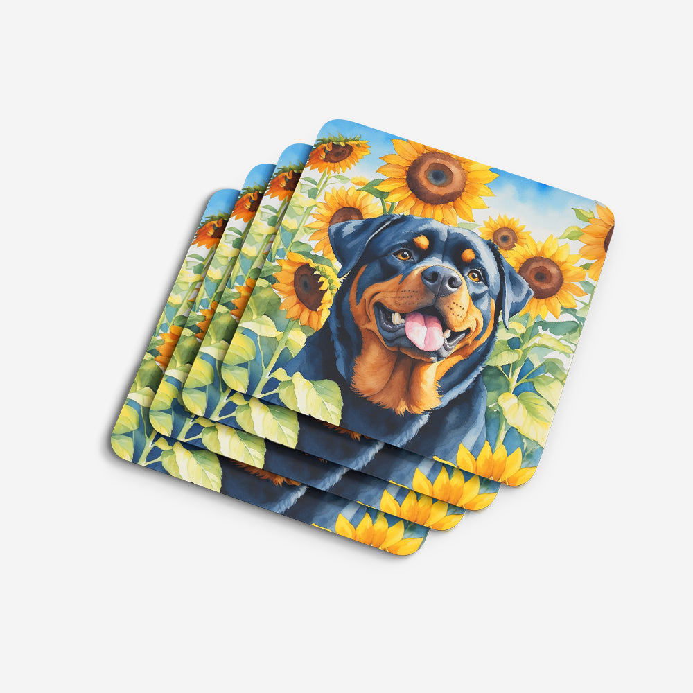 Rottweiler in Sunflowers Foam Coasters