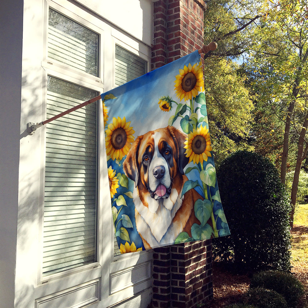 Saint Bernard in Sunflowers House Flag