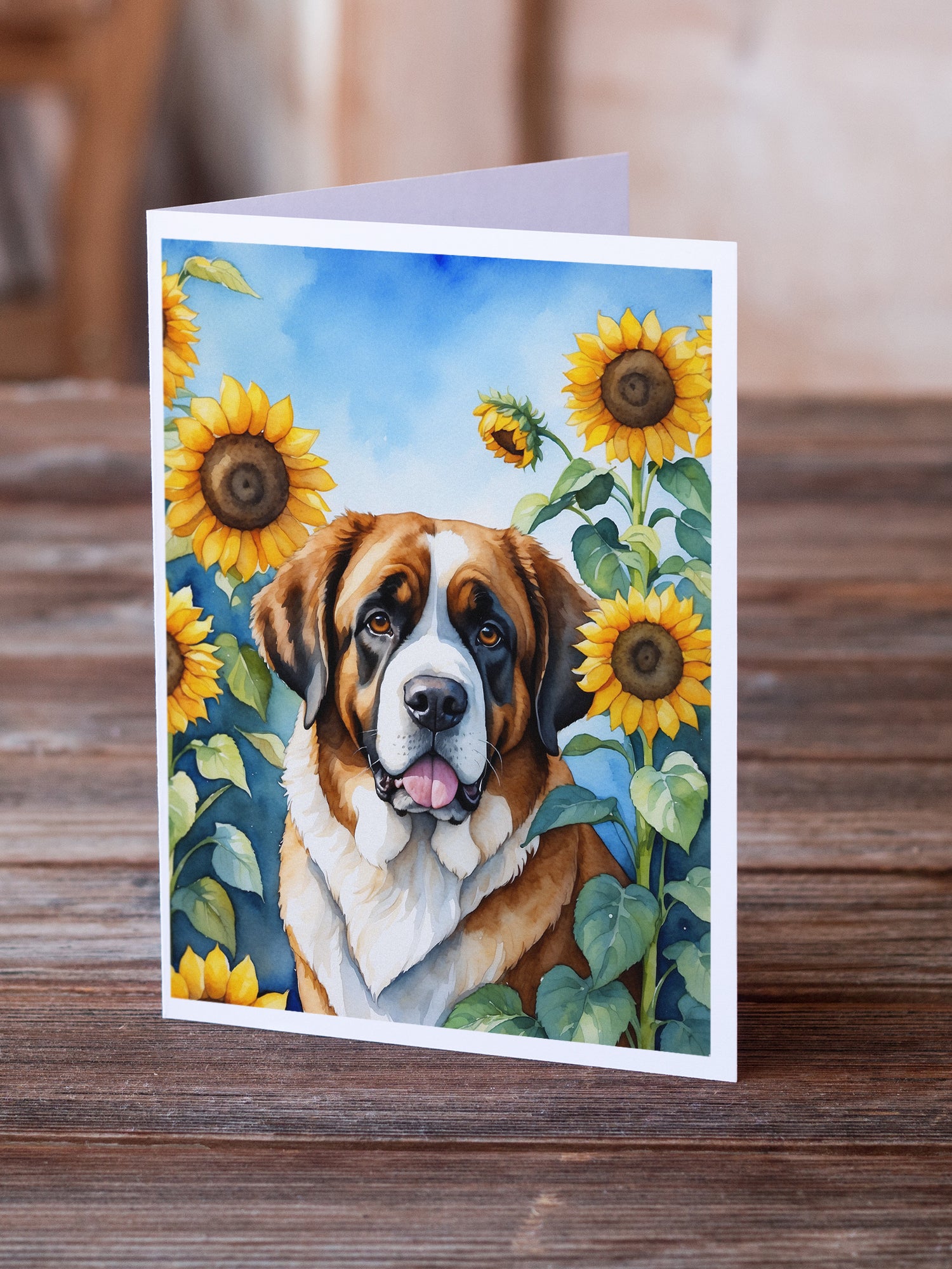Buy this Saint Bernard in Sunflowers Greeting Cards Pack of 8