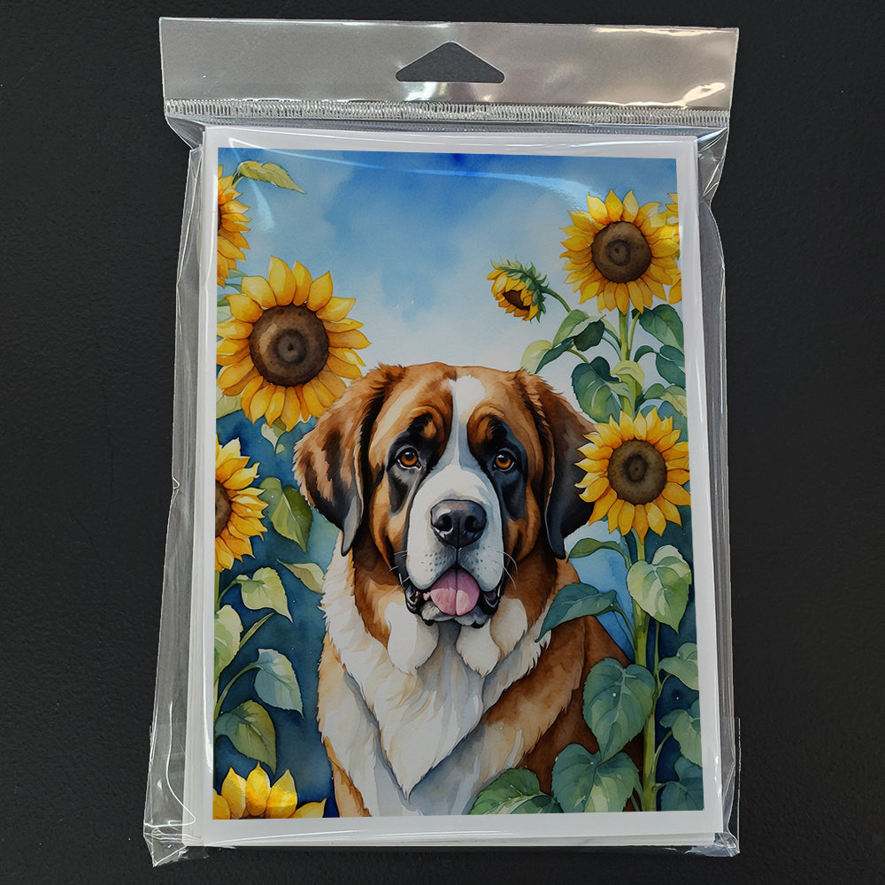 Saint Bernard in Sunflowers Greeting Cards Pack of 8