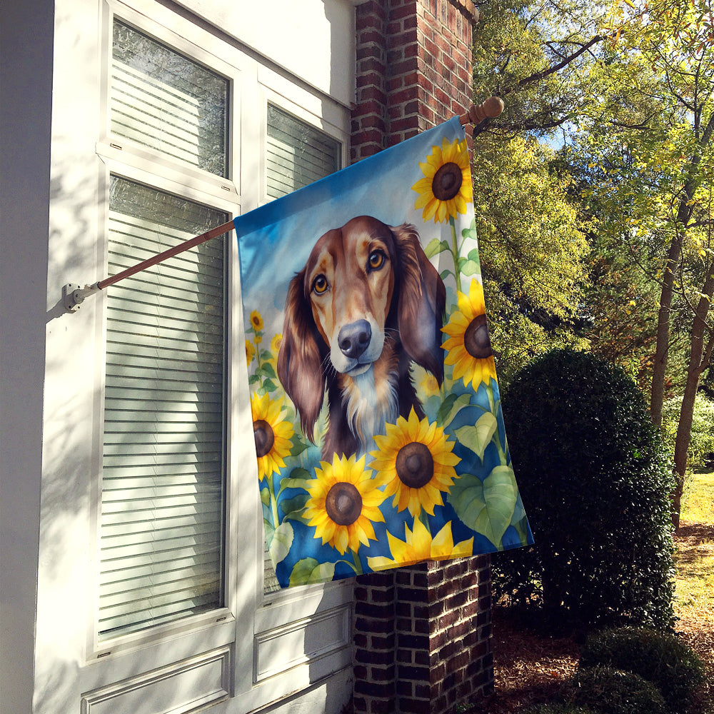 Saluki in Sunflowers House Flag