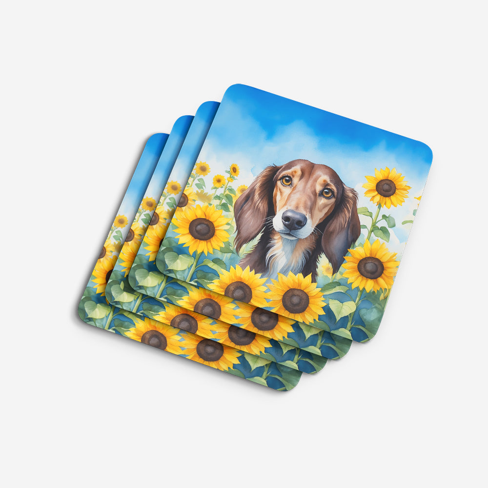 Saluki in Sunflowers Foam Coasters