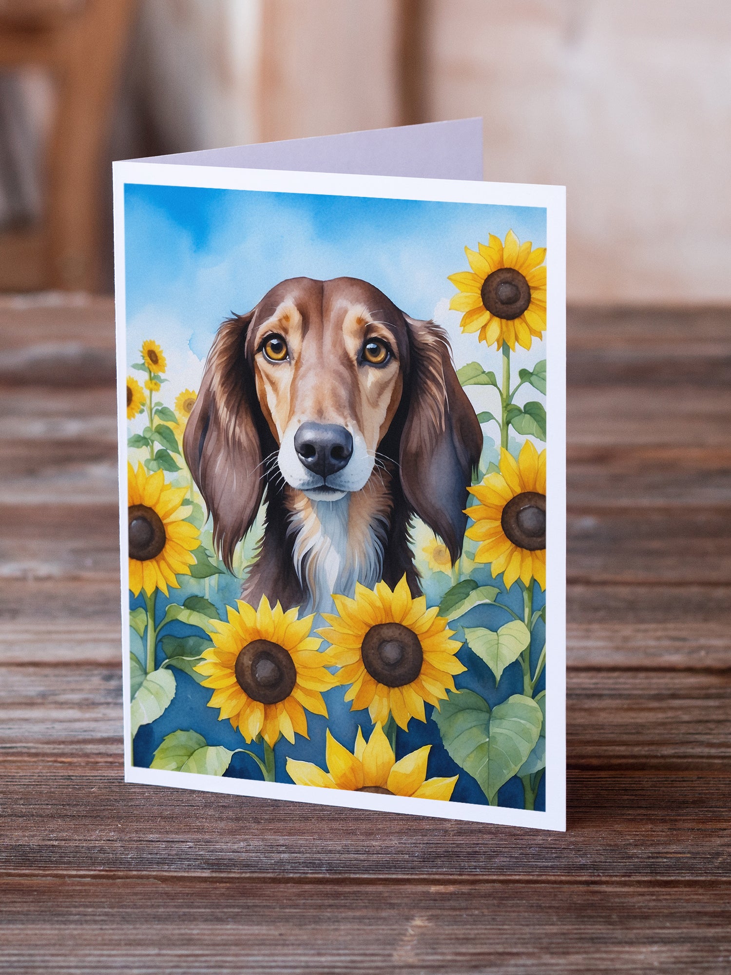 Buy this Saluki in Sunflowers Greeting Cards Pack of 8