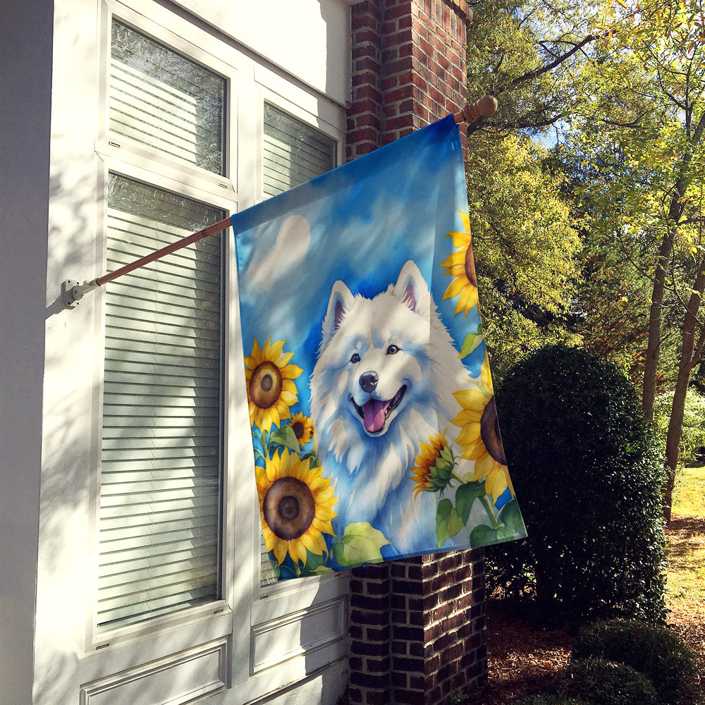 Samoyed in Sunflowers House Flag