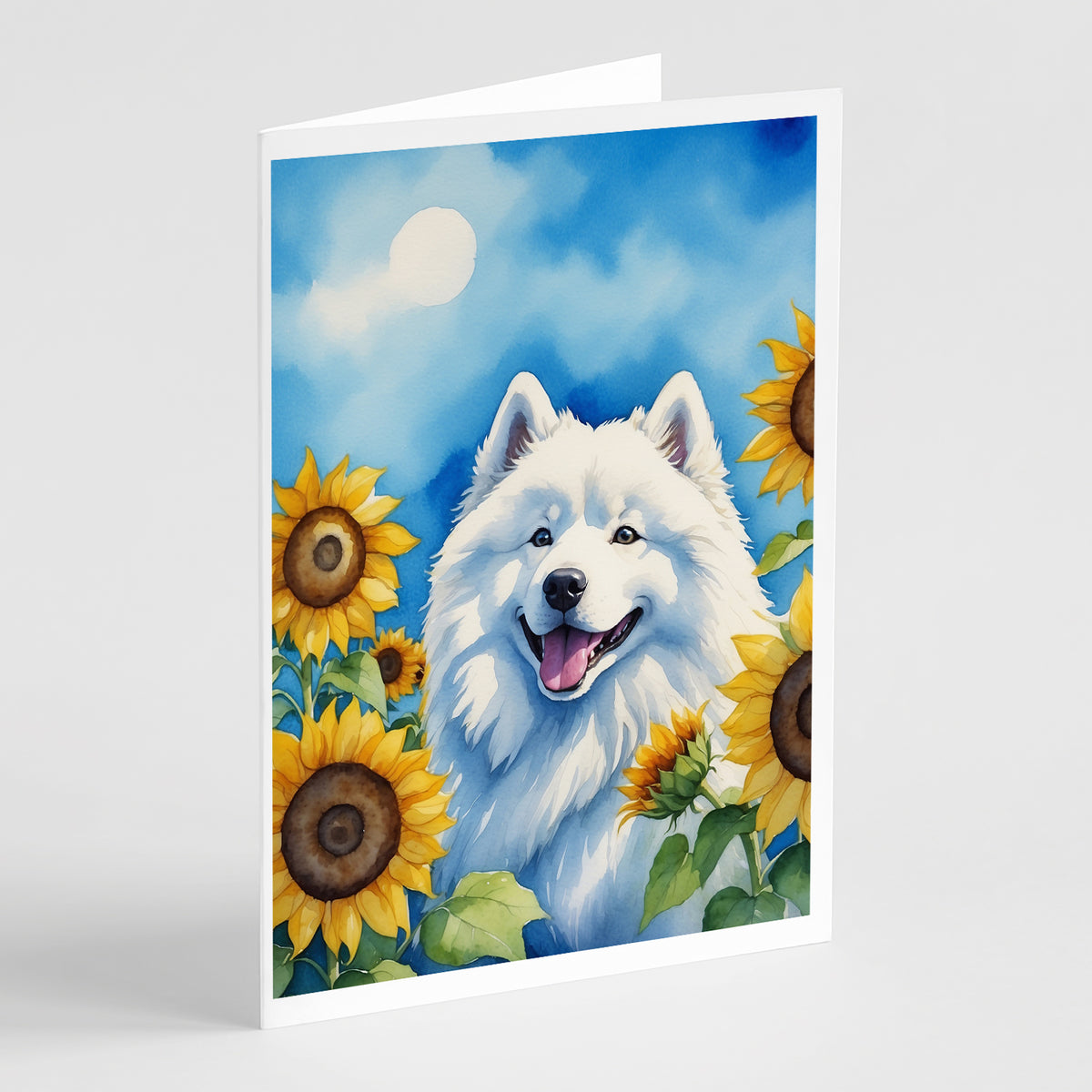 Buy this Samoyed in Sunflowers Greeting Cards Pack of 8