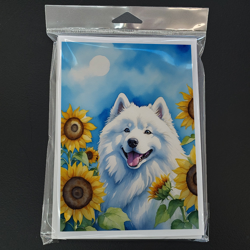 Samoyed in Sunflowers Greeting Cards Pack of 8