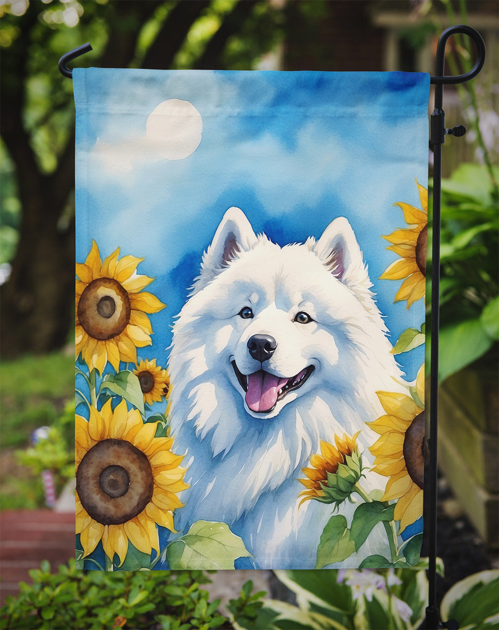 Samoyed in Sunflowers Garden Flag