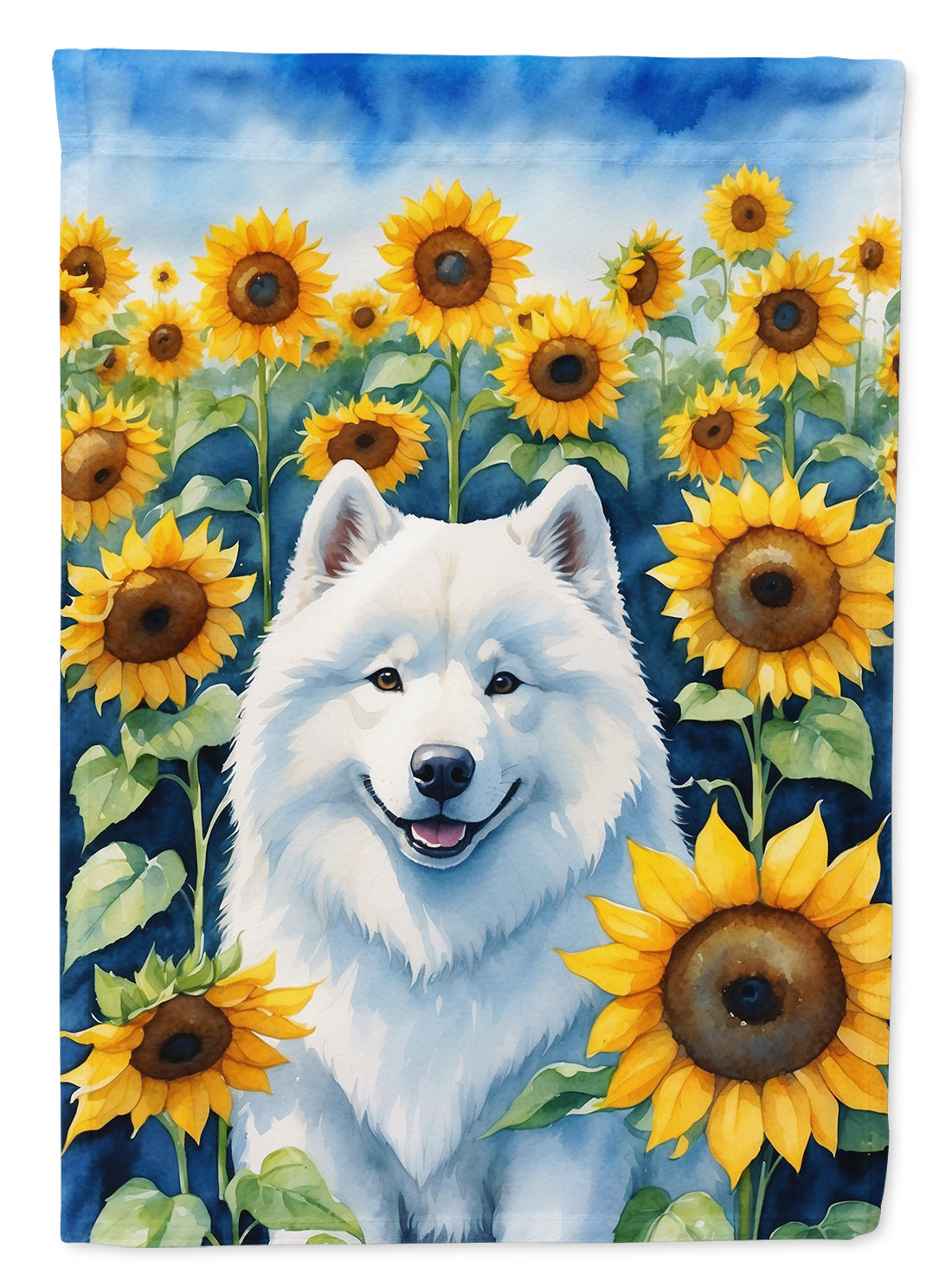 Buy this Samoyed in Sunflowers House Flag