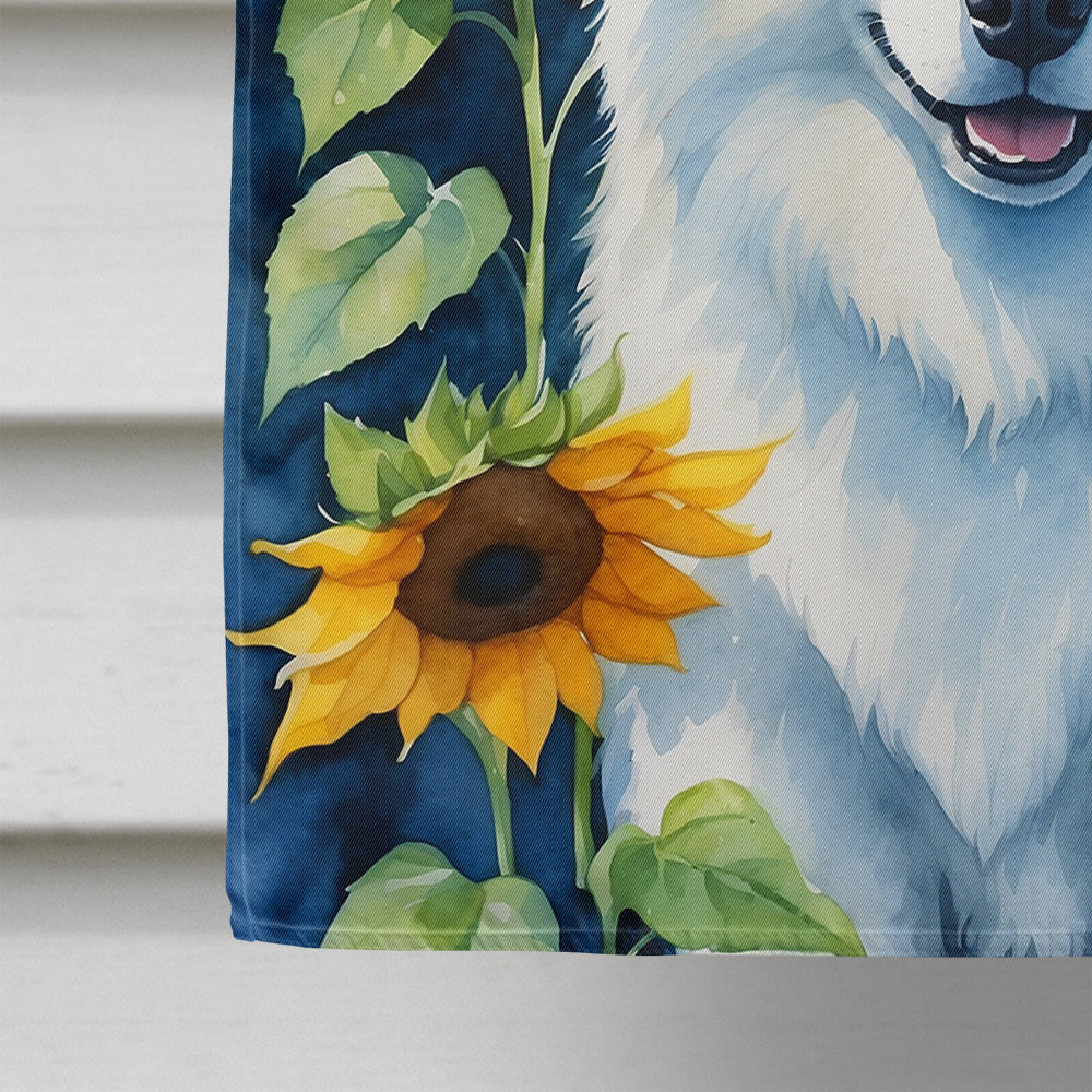 Samoyed in Sunflowers House Flag