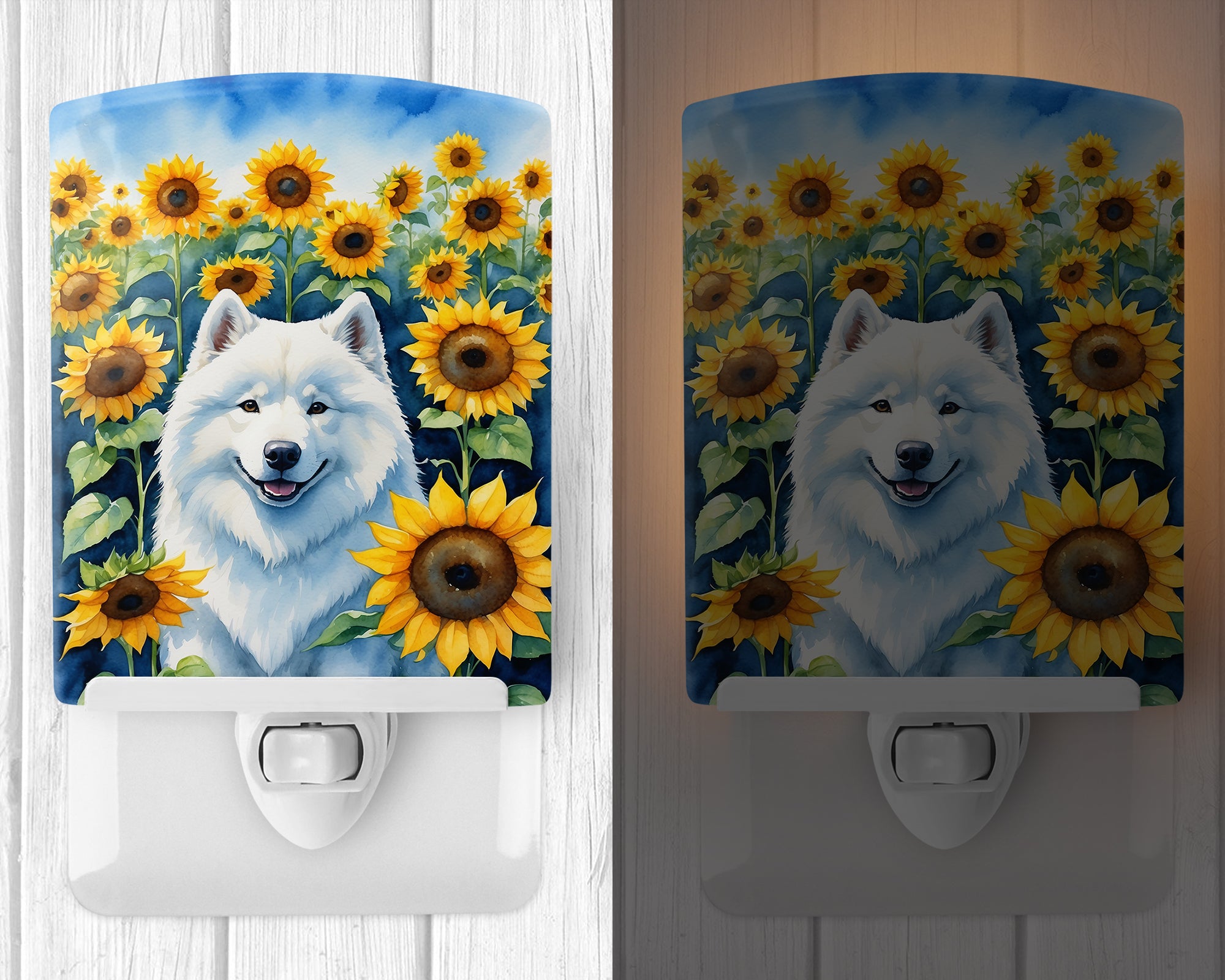 Samoyed in Sunflowers Ceramic Night Light