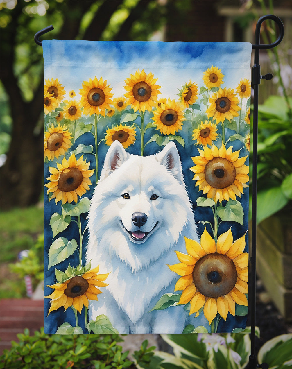 Samoyed in Sunflowers Garden Flag