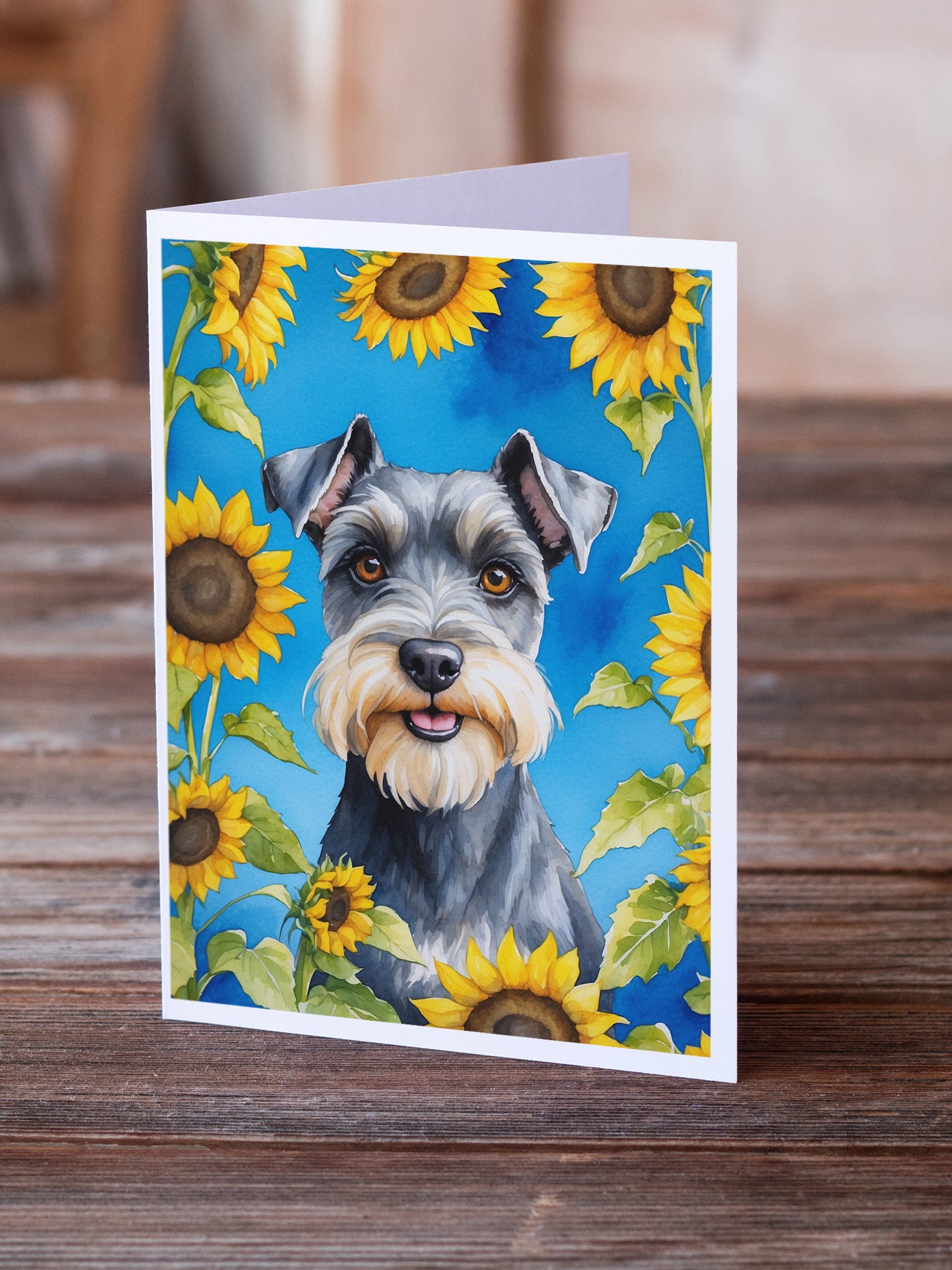 Schnauzer in Sunflowers Greeting Cards Pack of 8