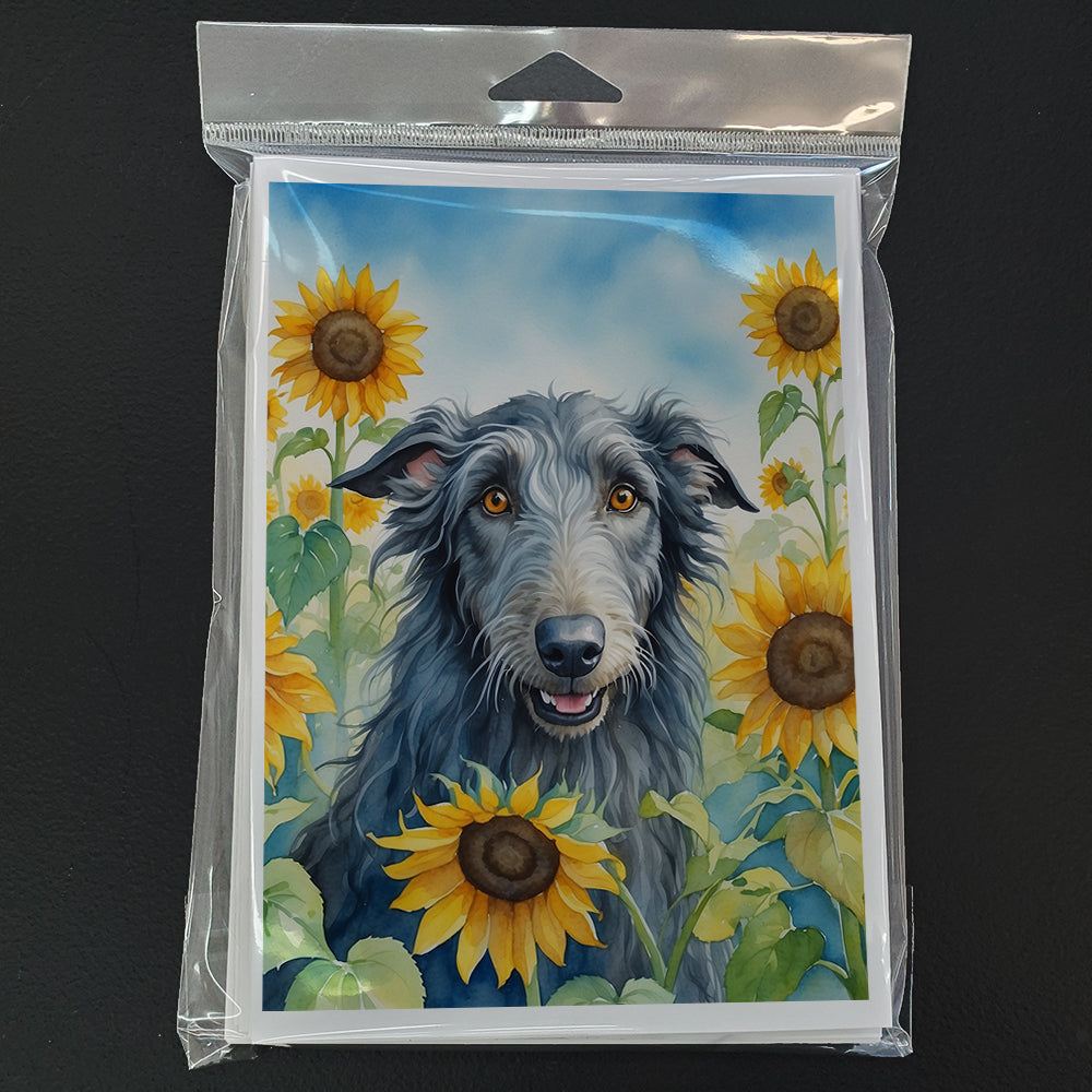 Scottish Deerhound in Sunflowers Greeting Cards Pack of 8