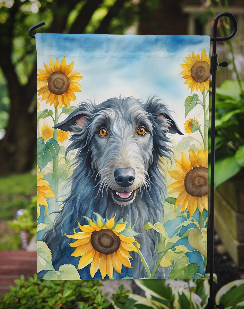 Scottish Deerhound in Sunflowers Garden Flag